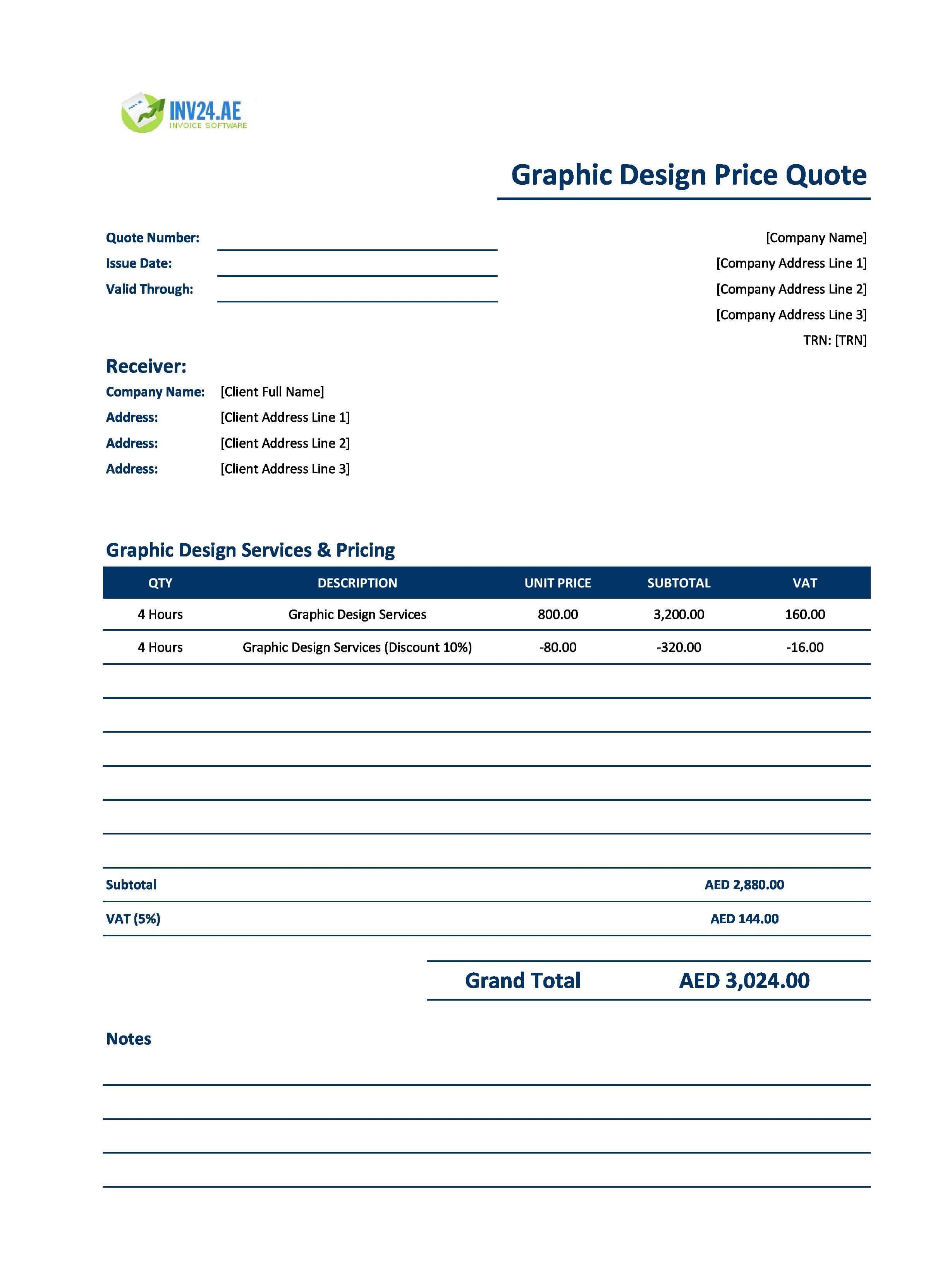 Graphic Design Quote Template for UAE (Excel / Google Sheets)