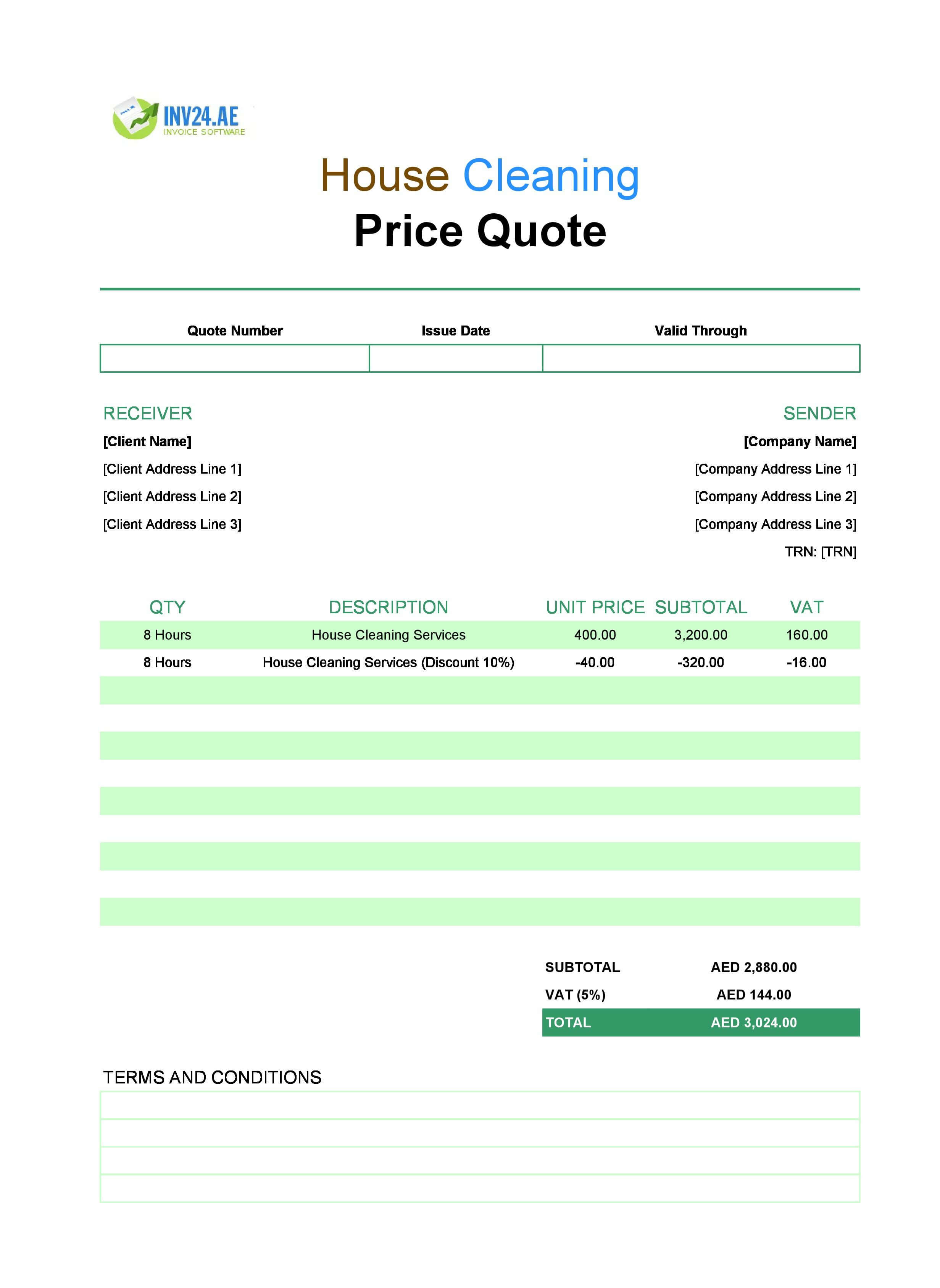 House Cleaning Quote Template for UAE (Excel / Google Sheets)
