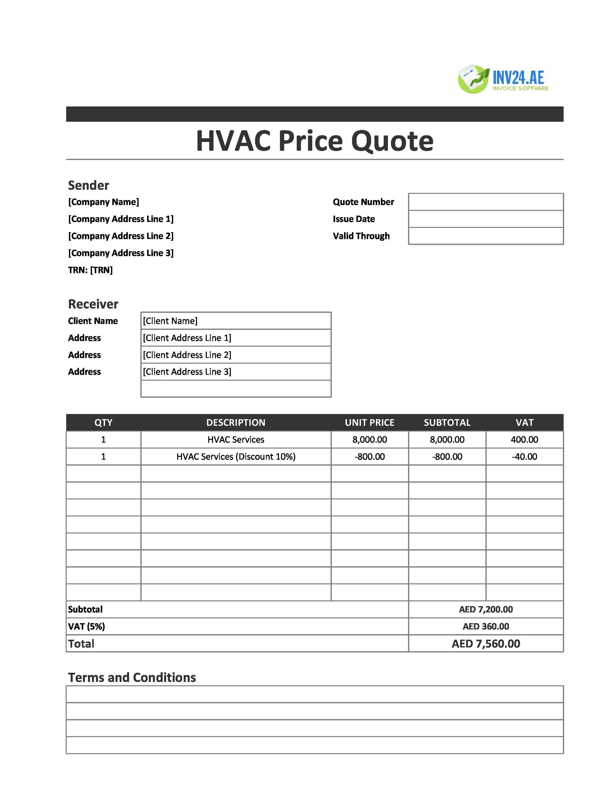 HVAC Quote Template for UAE (Excel / Google Sheets)