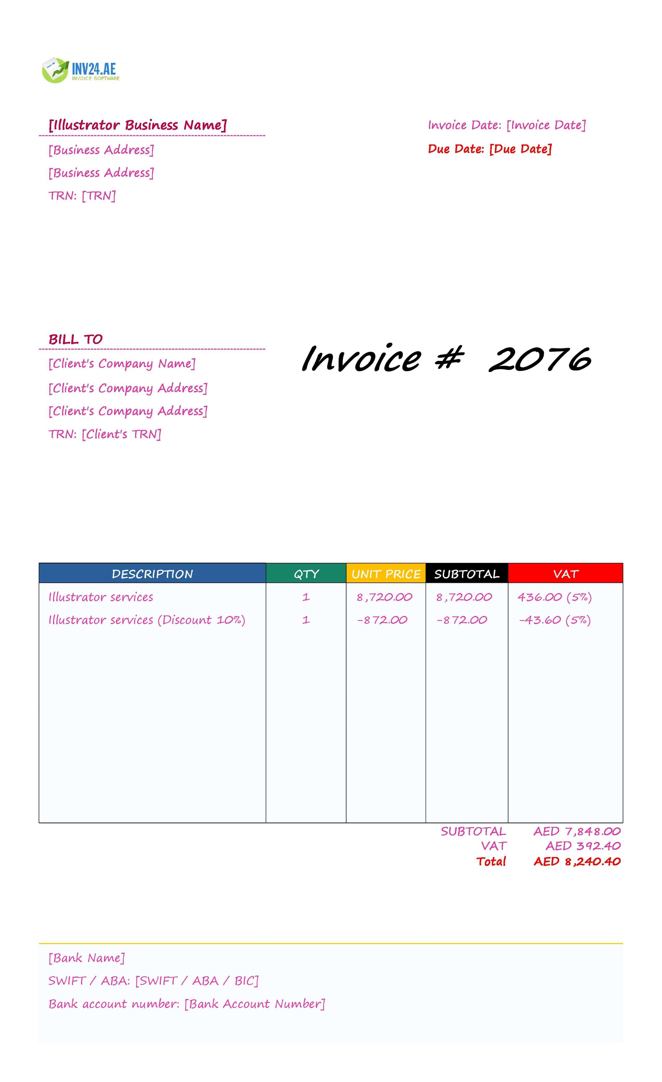 Illustrator Invoice Template for UAE (Excel / Google Sheets)