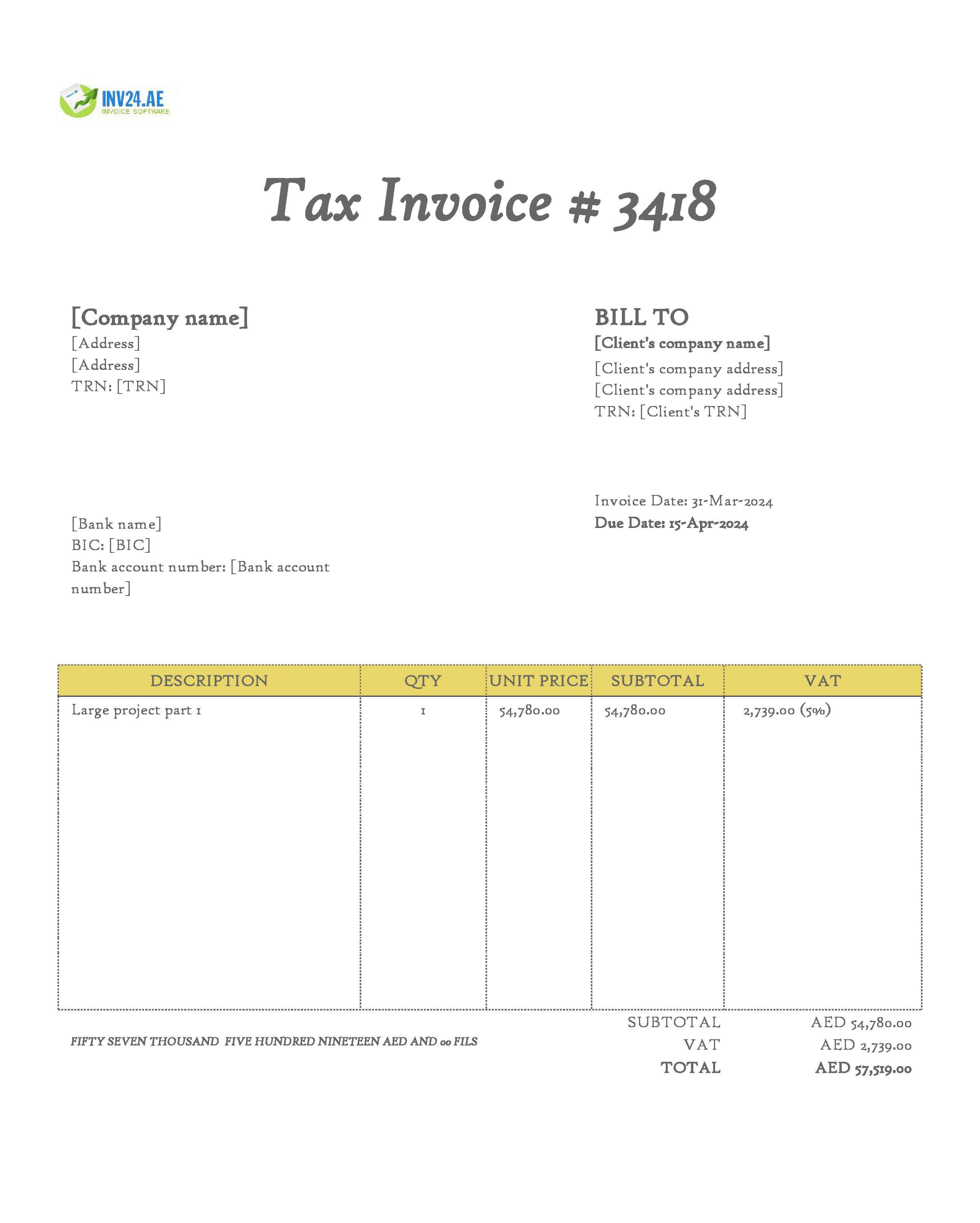 interim invoice template UAE