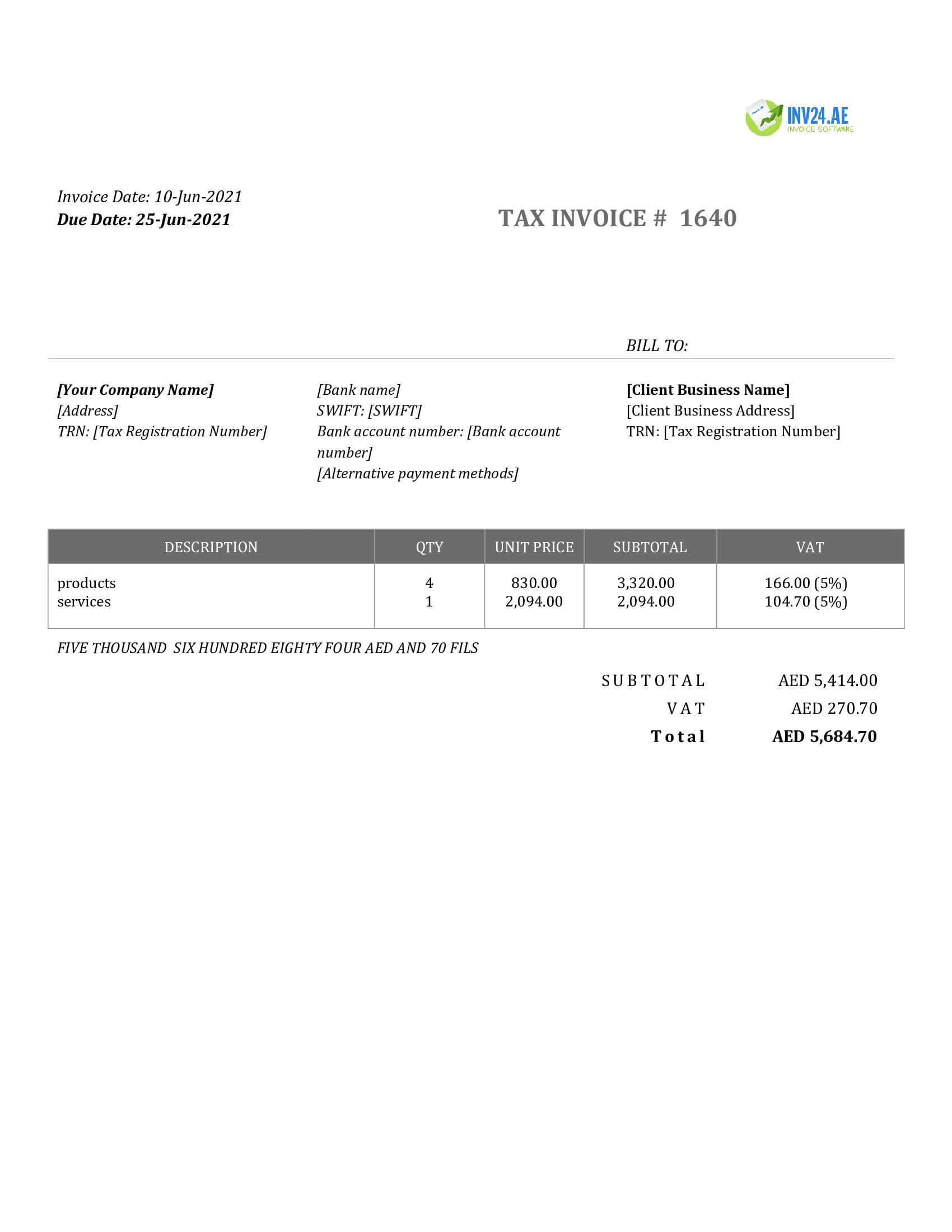 invoice design template uae