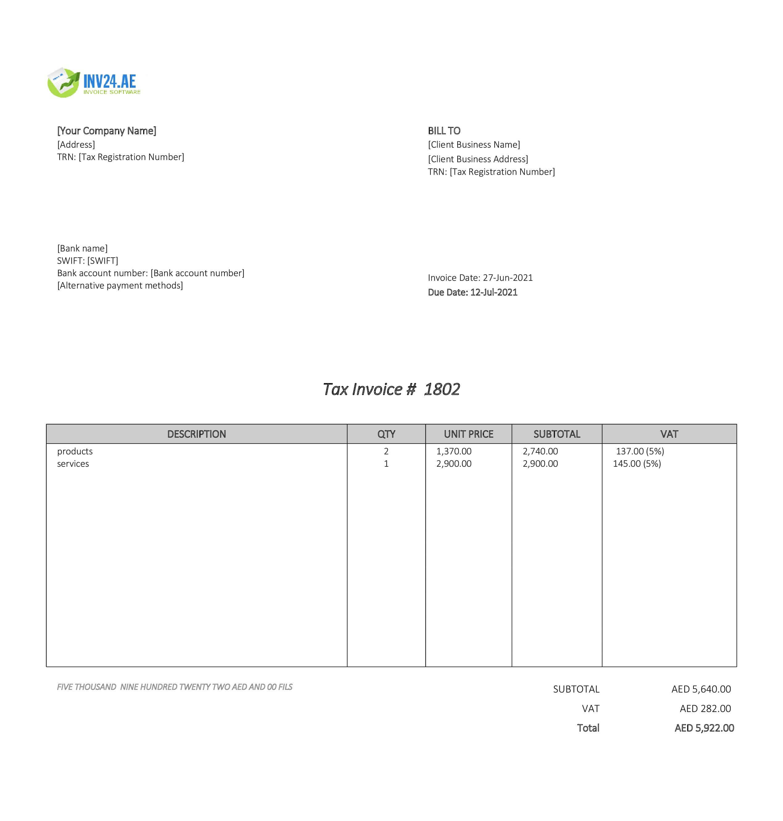 invoice draft uae