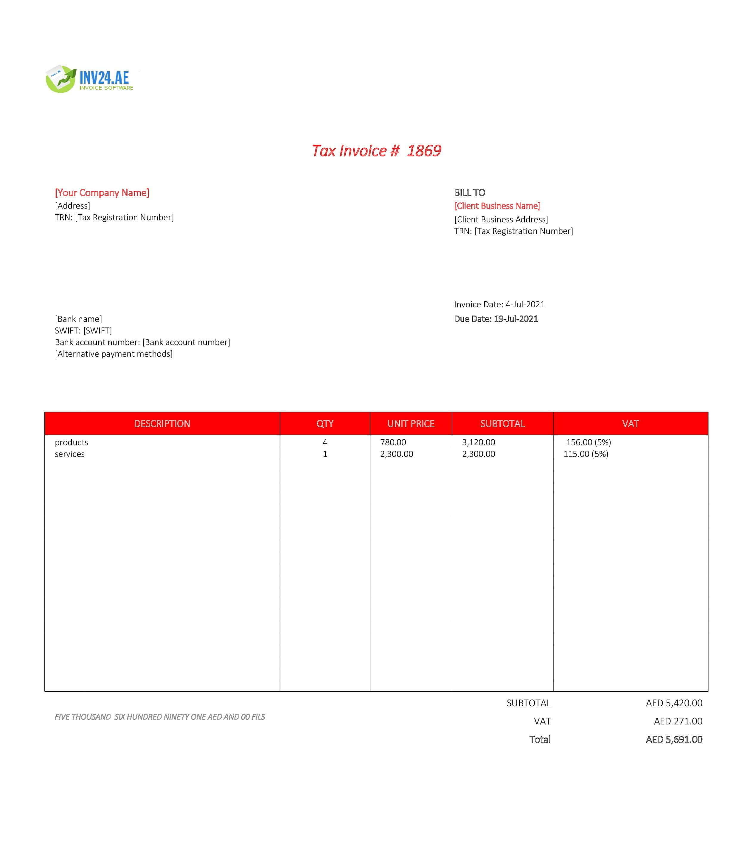 invoice layout uae