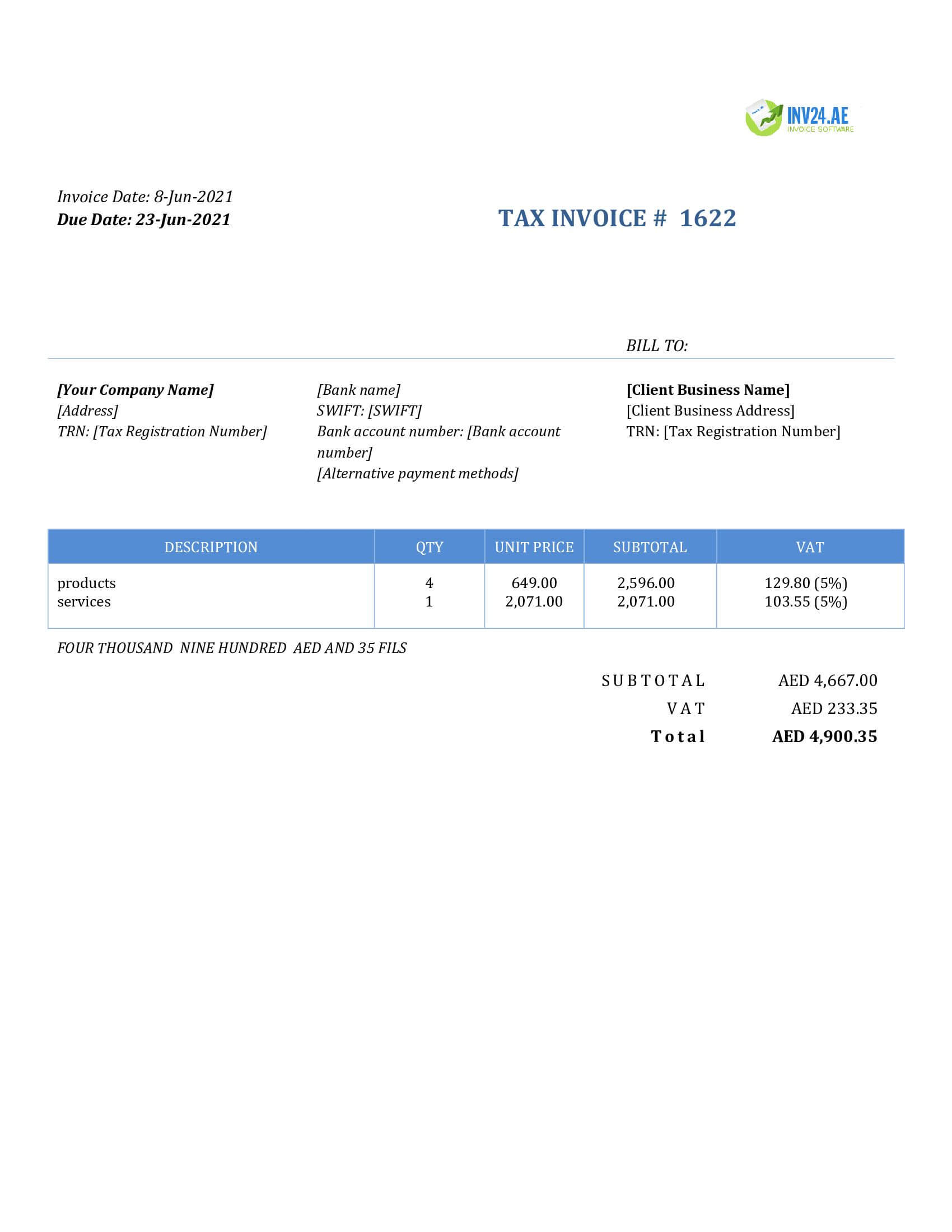 invoice sample uae