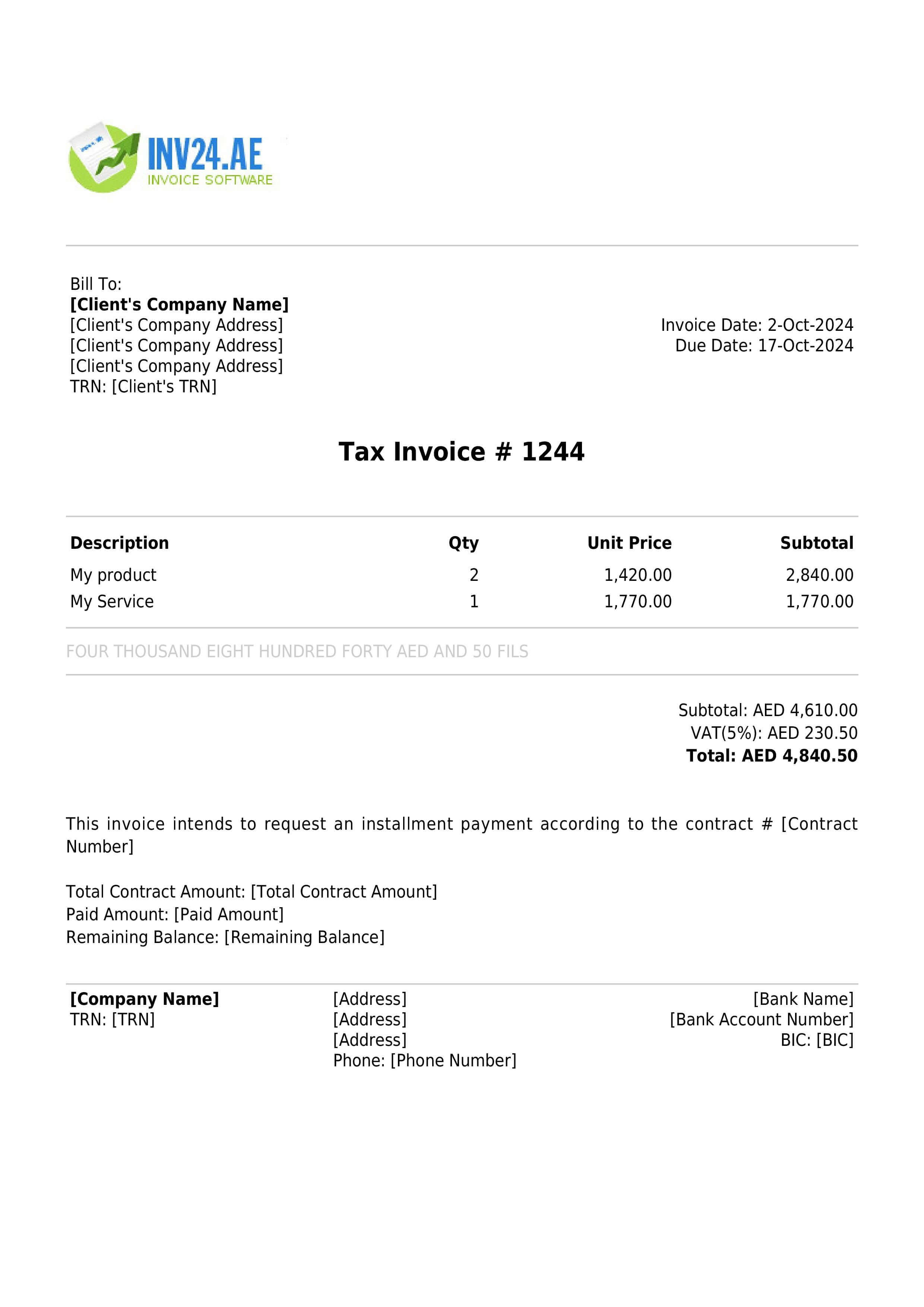 Balance payment invoice sample Balance payment invoice sample
