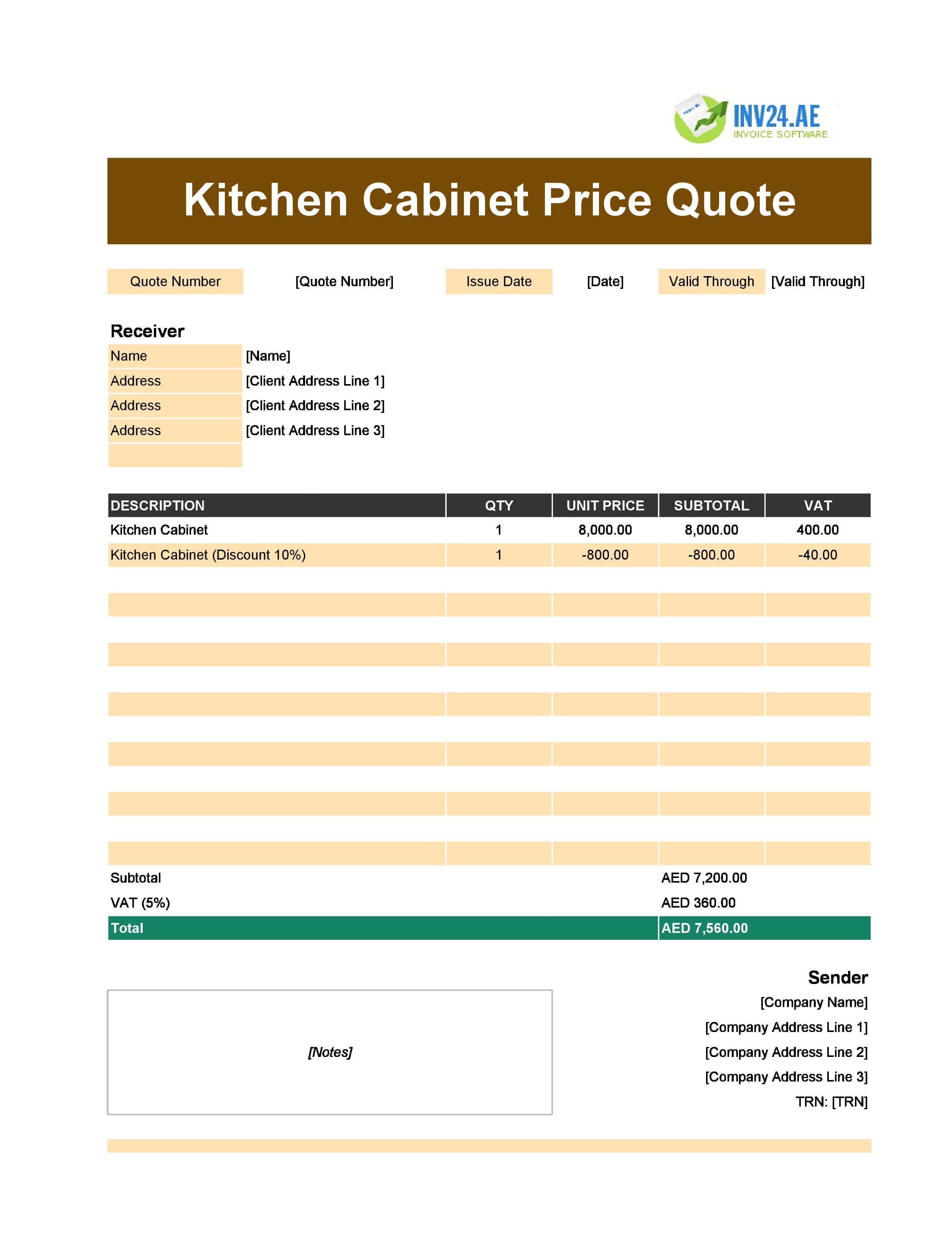 Kitchen Cabinet Quote Template for UAE (Excel / Google Sheets)