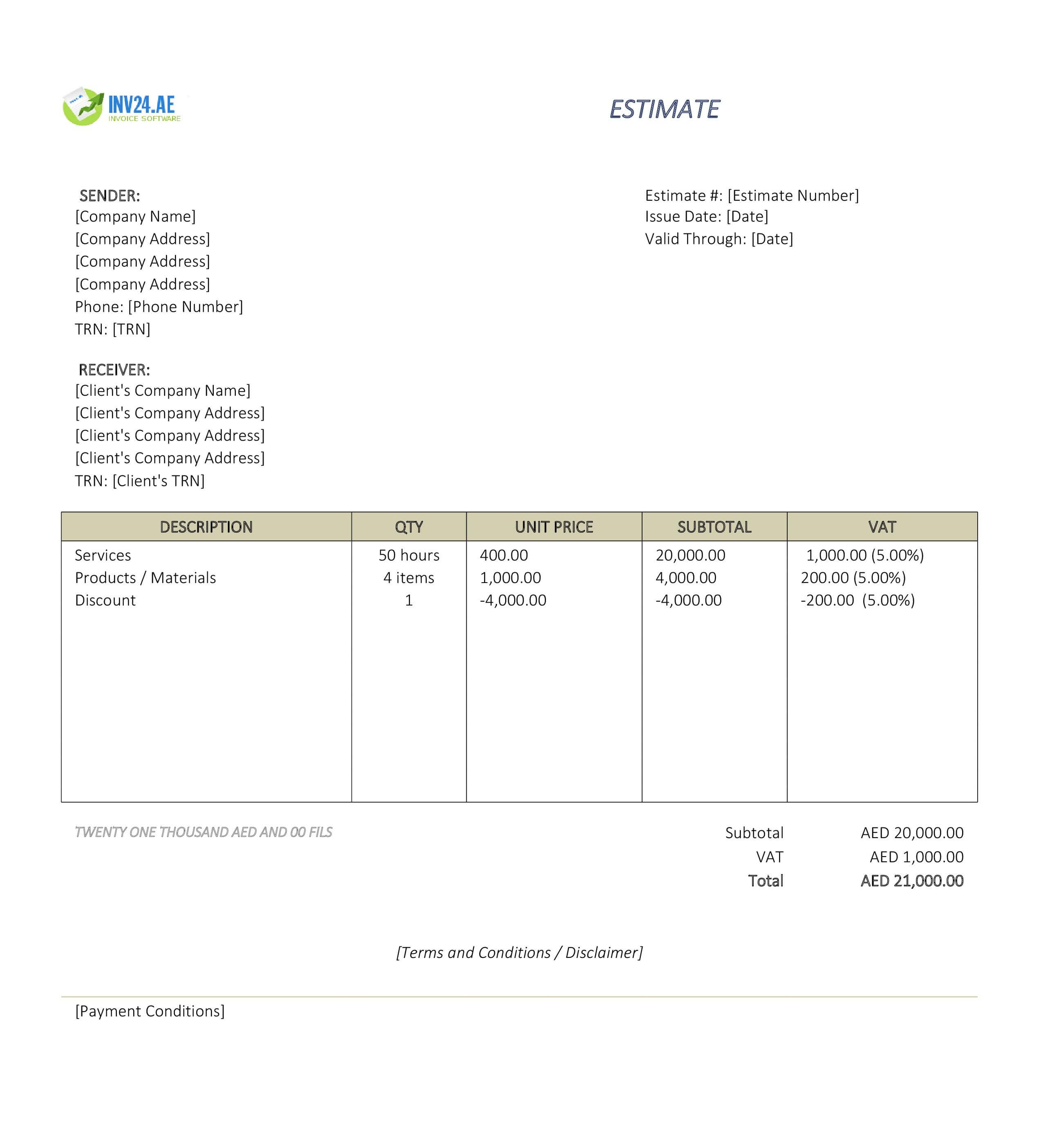 Labor Estimate Template for UAE (Excel / Google Sheets)