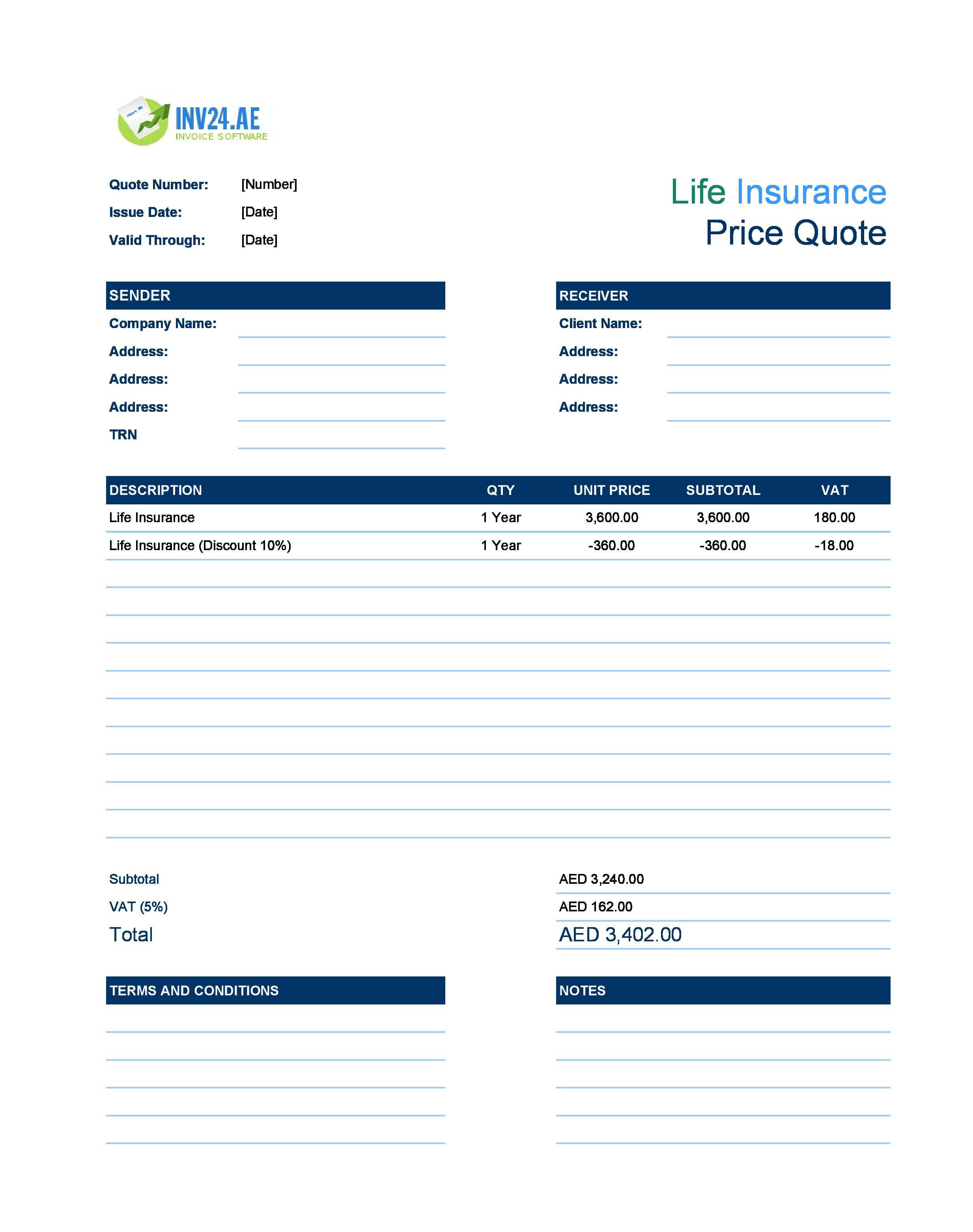 Life Insurance Quote Template for UAE (Excel / Google Sheets)