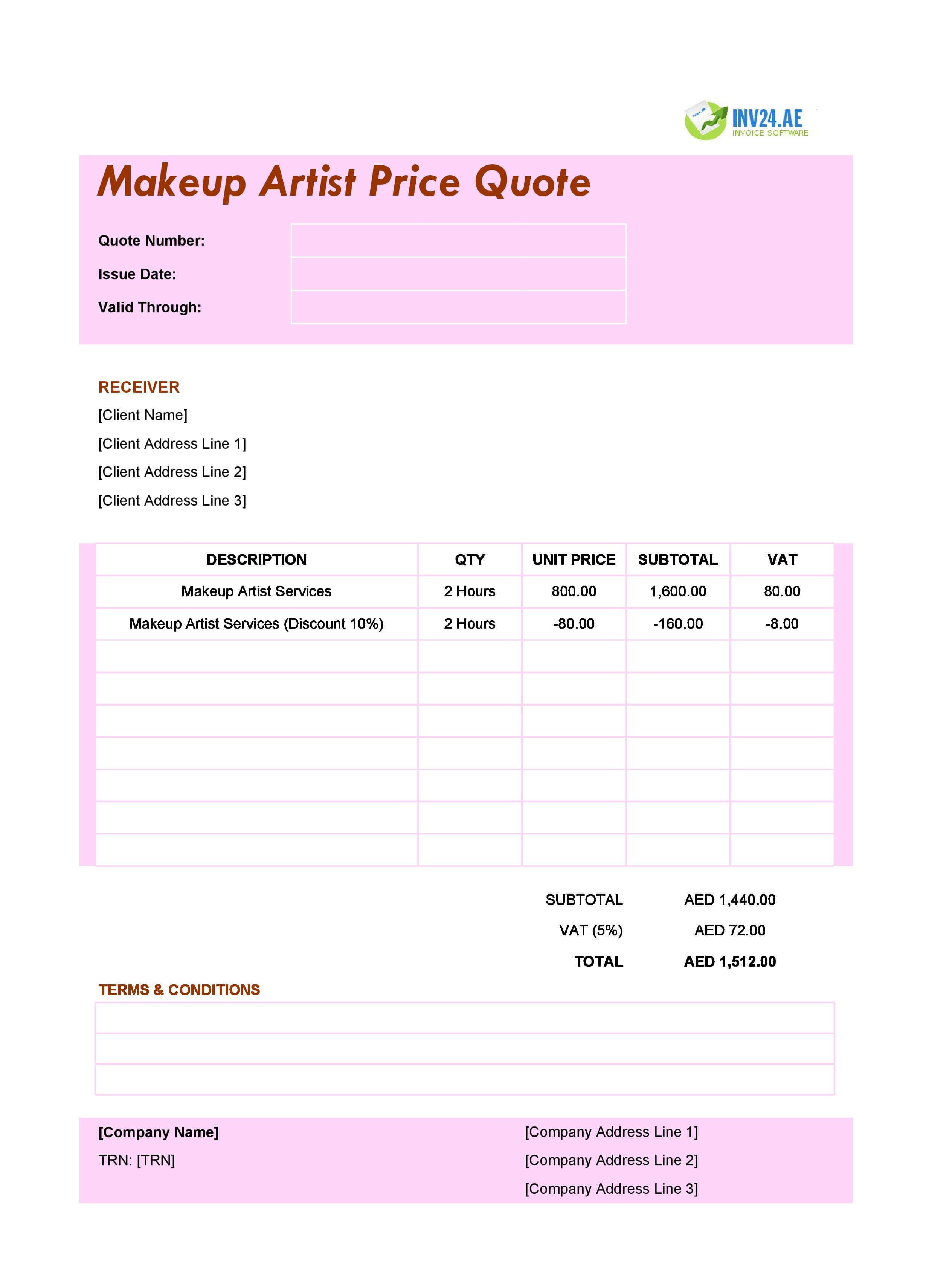 Makeup Artist Quote Template for UAE (Excel / Google Sheets)