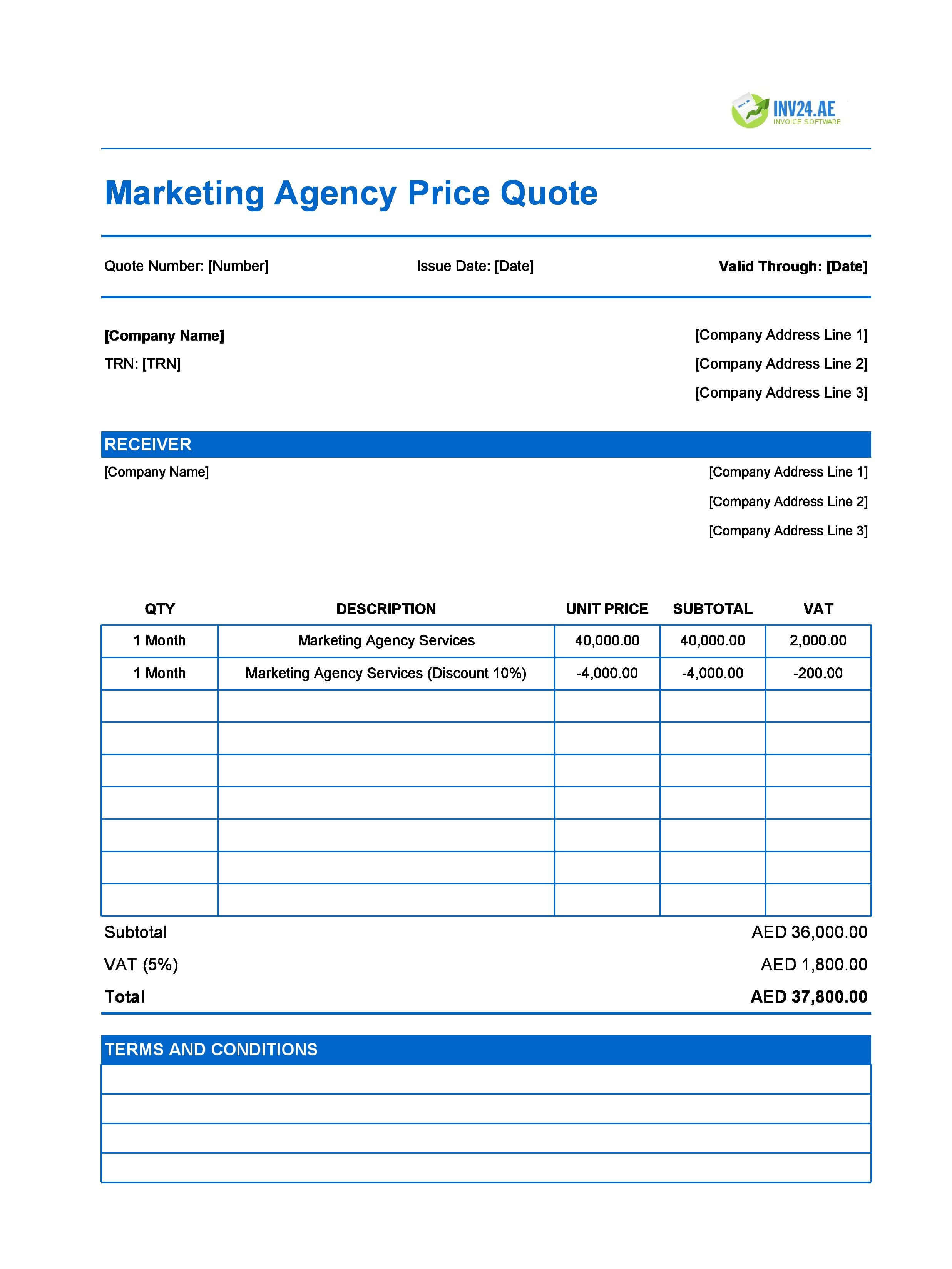 Marketing Agency Quote Template for UAE (Excel / Google Sheets)