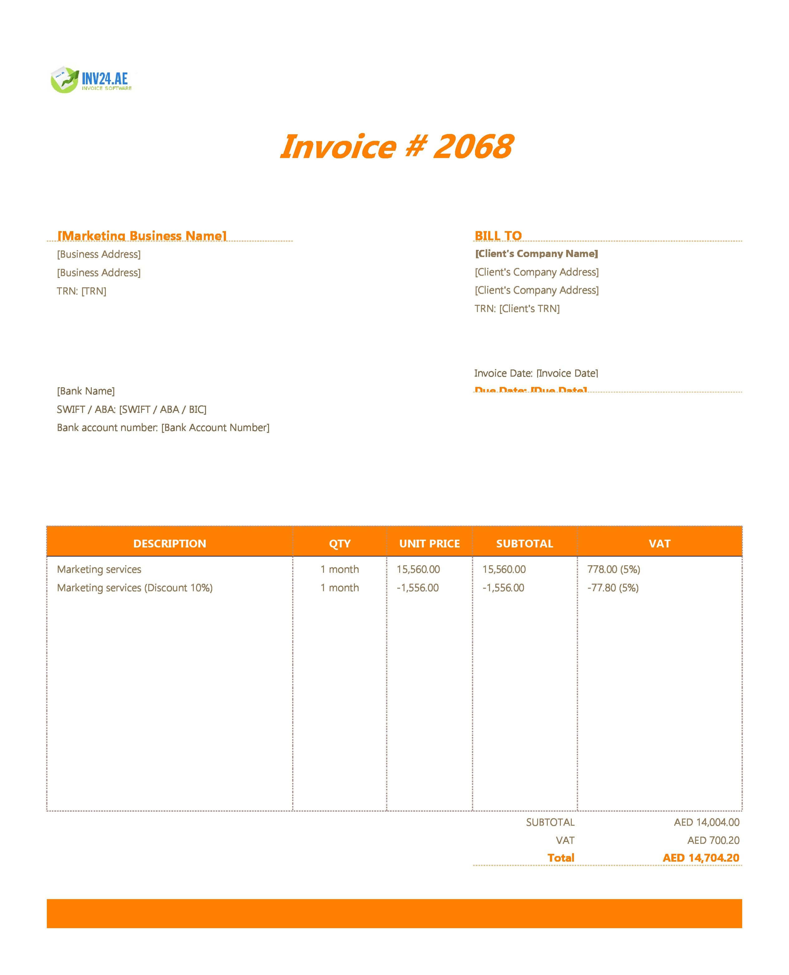 Marketing Invoice Template for UAE (Excel / Google Sheets) Marketing Invoice Template for UAE (Excel / Google Sheets)