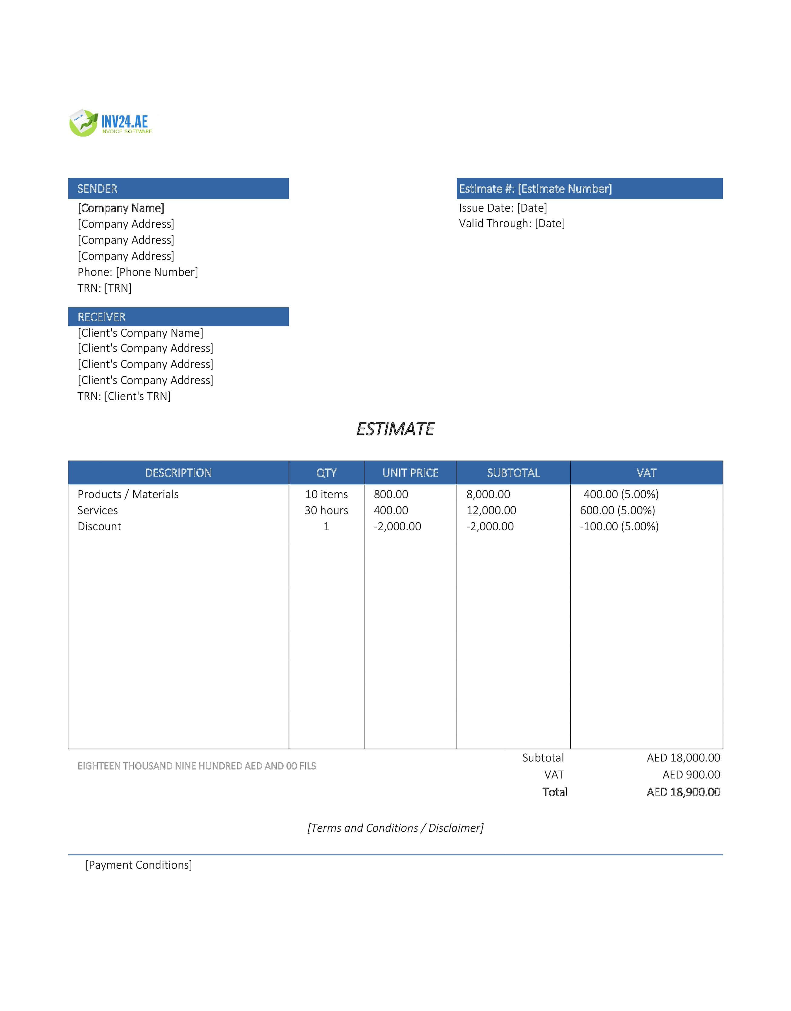 Online Estimate Template for UAE (Excel / Google Sheets)