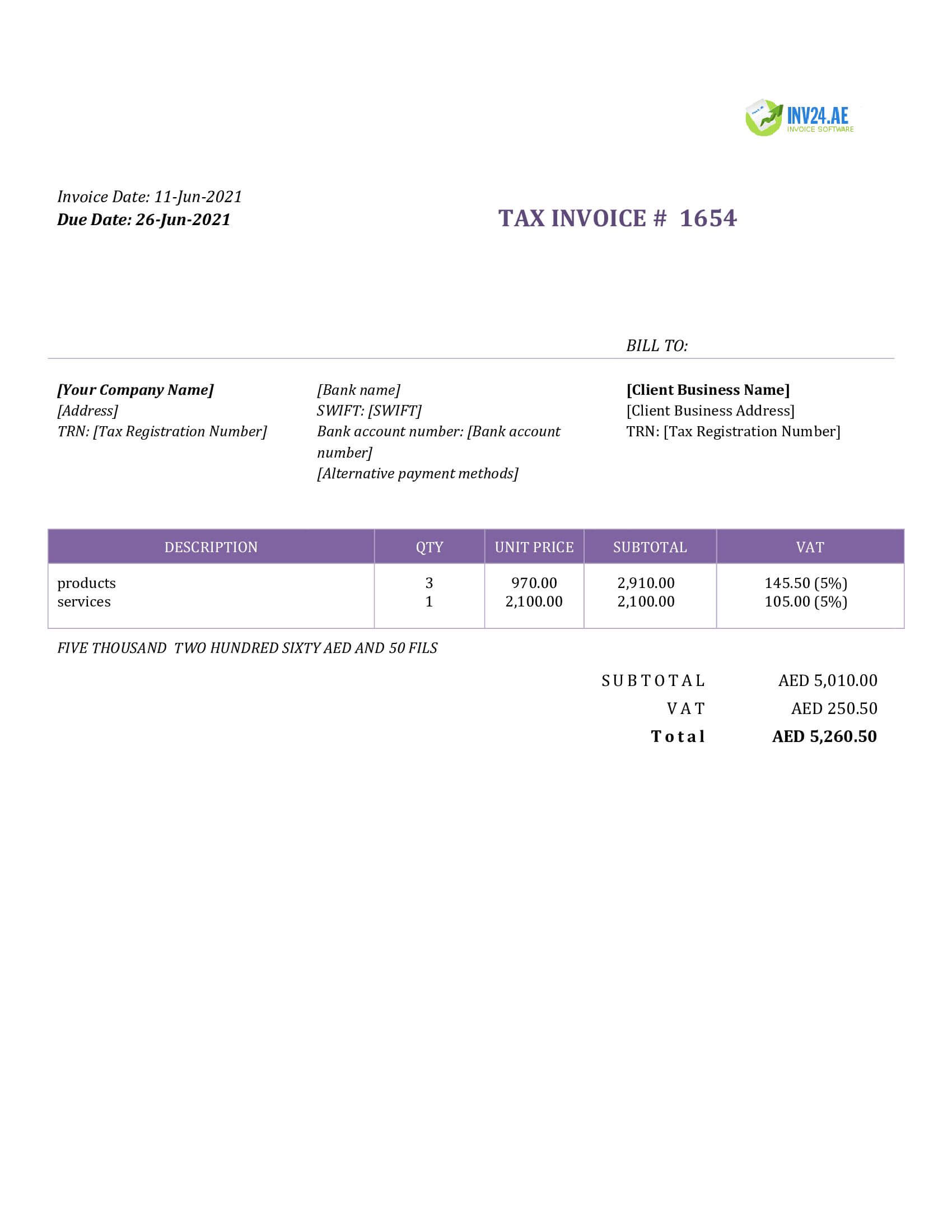 online invoice template uae