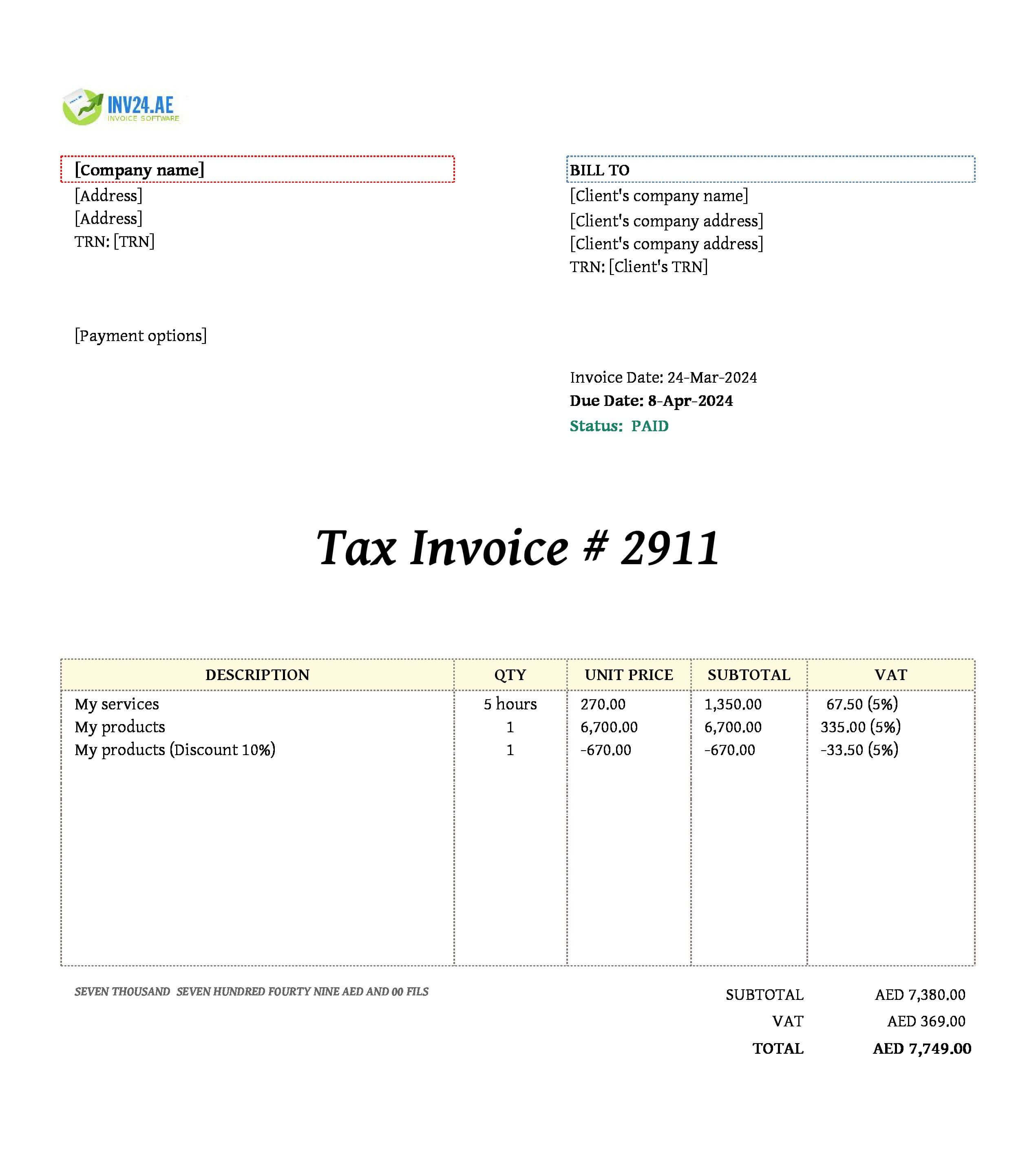 Paid Invoice Template UAE (Excel / Google Sheets) Paid Invoice Template UAE (Excel / Google Sheets)