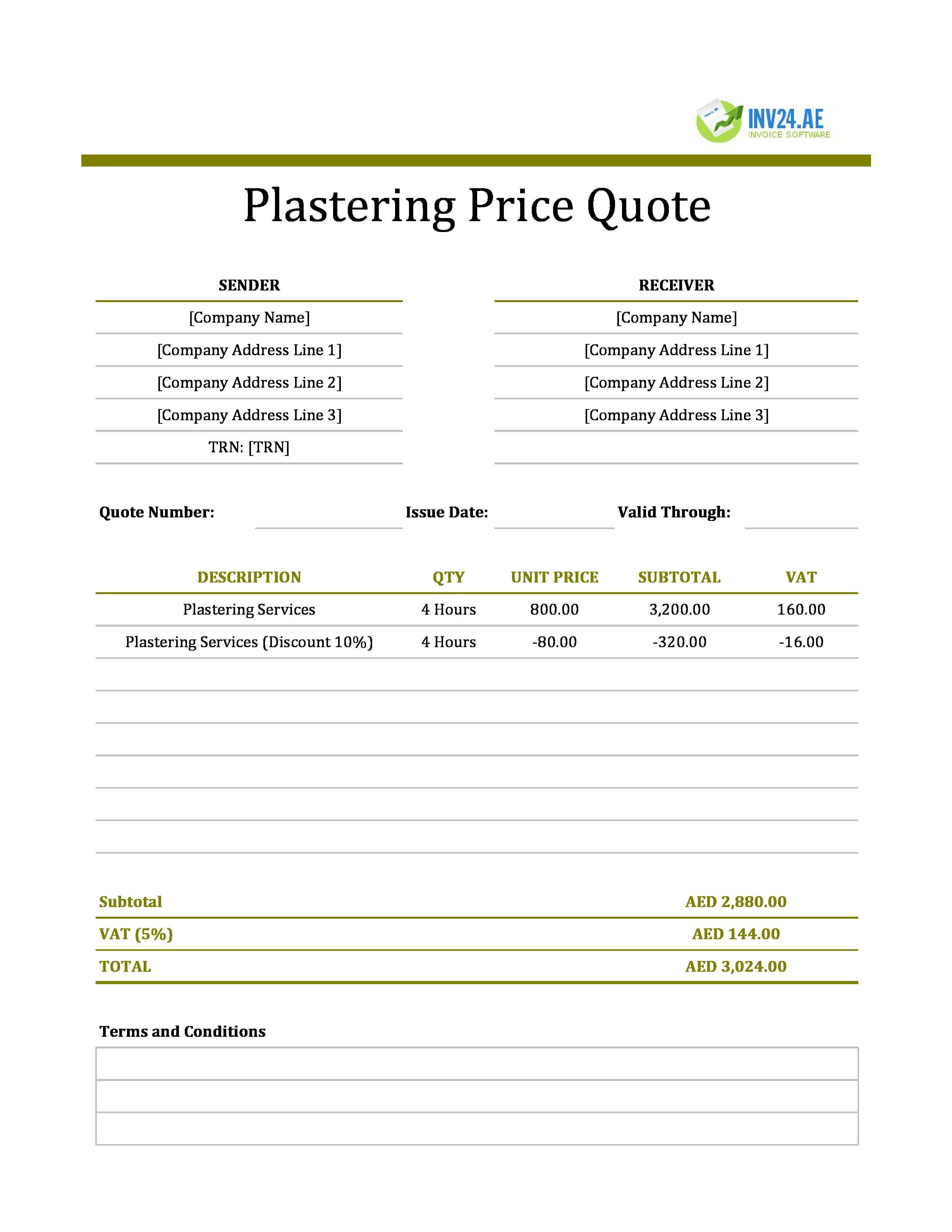 Plastering Quote Template for UAE (Excel / Google Sheets)