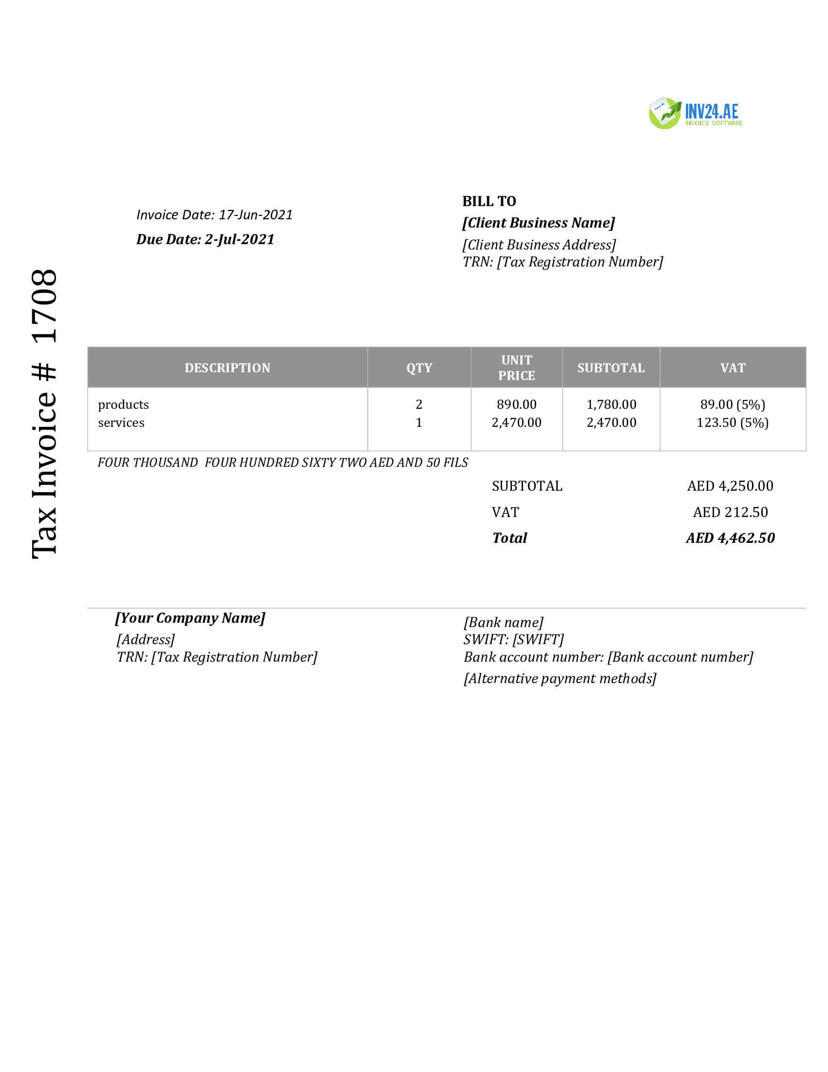 printable invoice template uae