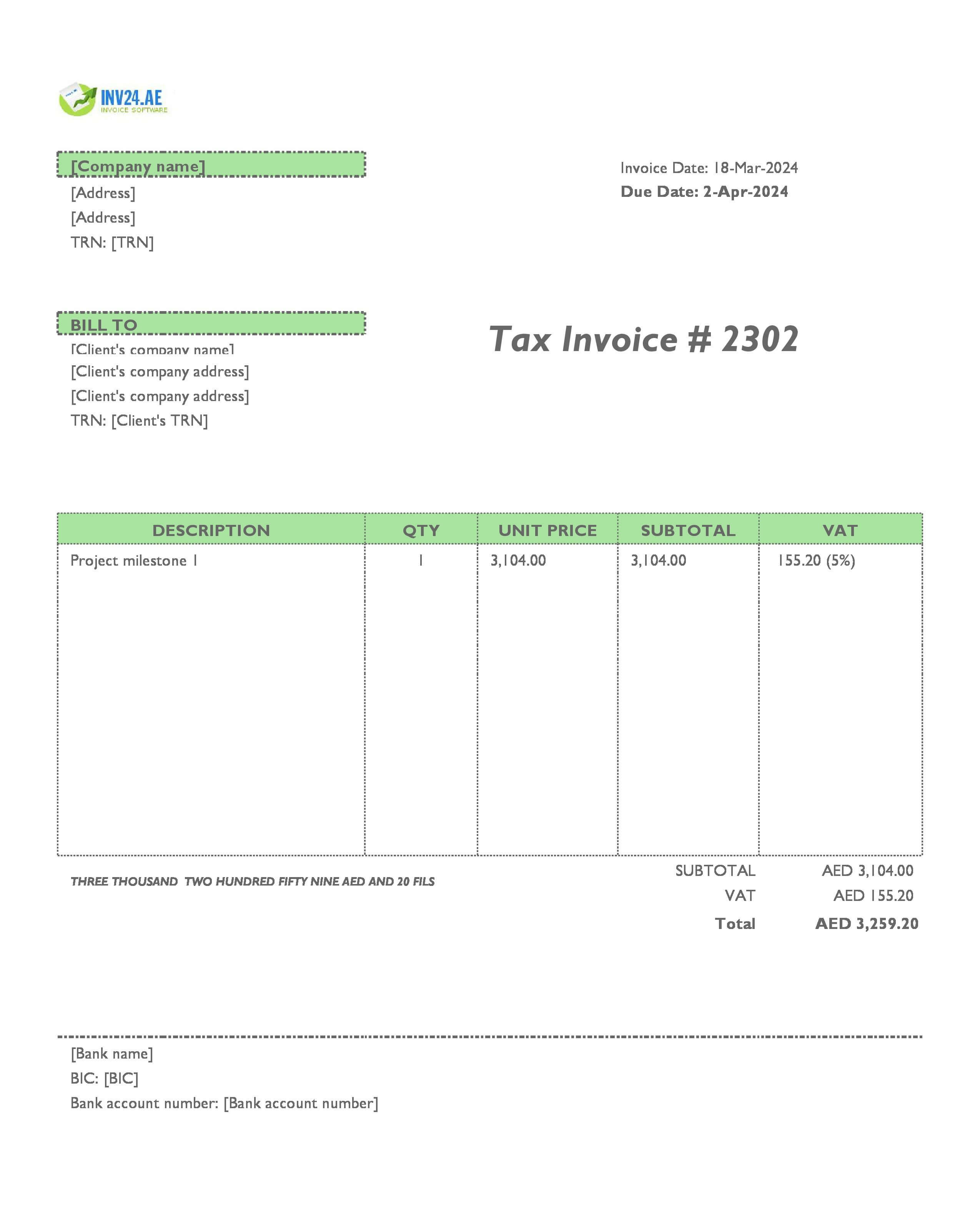 Progress Invoice Template UAE (Excel / Google Sheets)