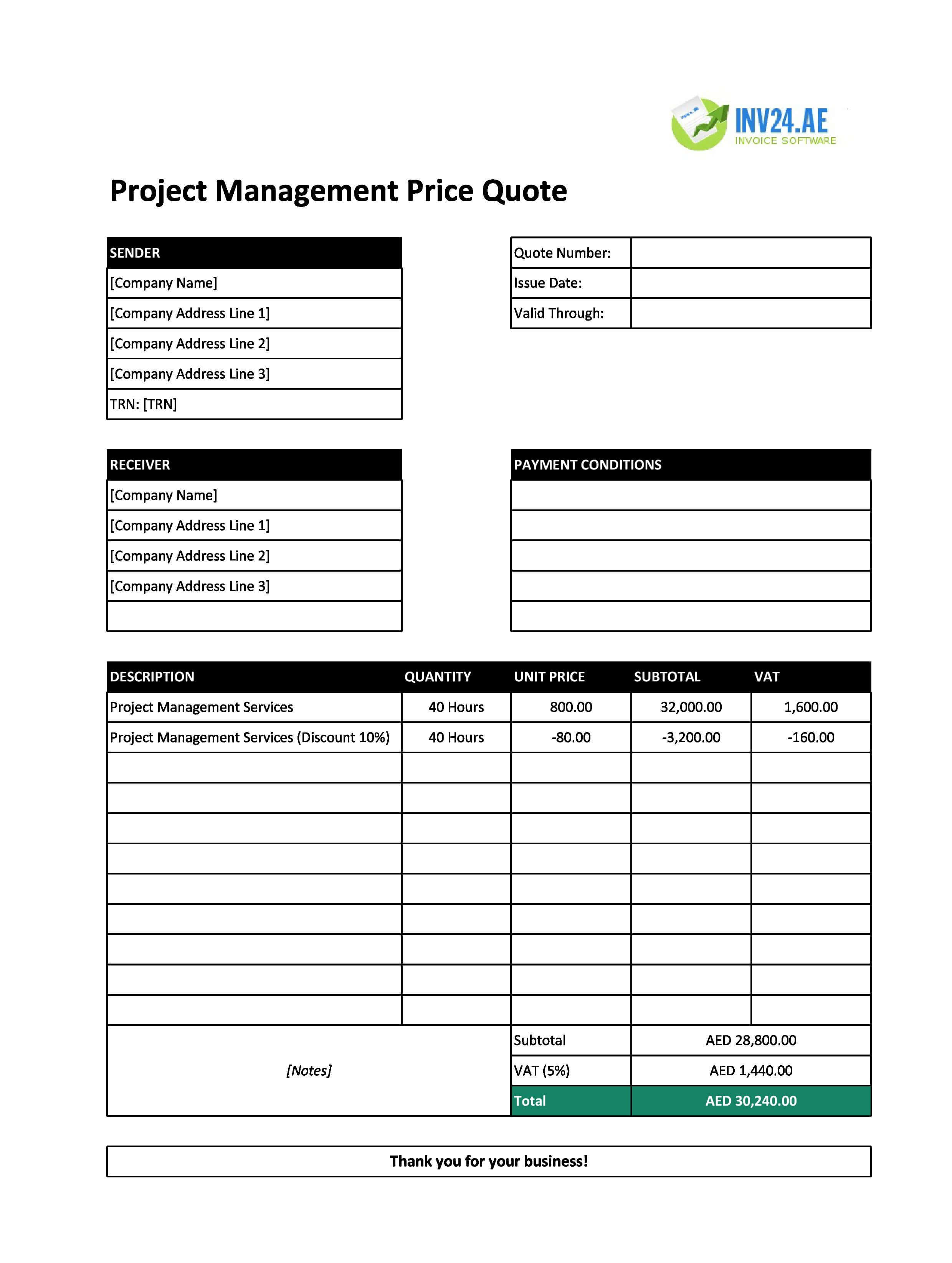 Project Management Quote Template for UAE (Excel / Google Sheets)