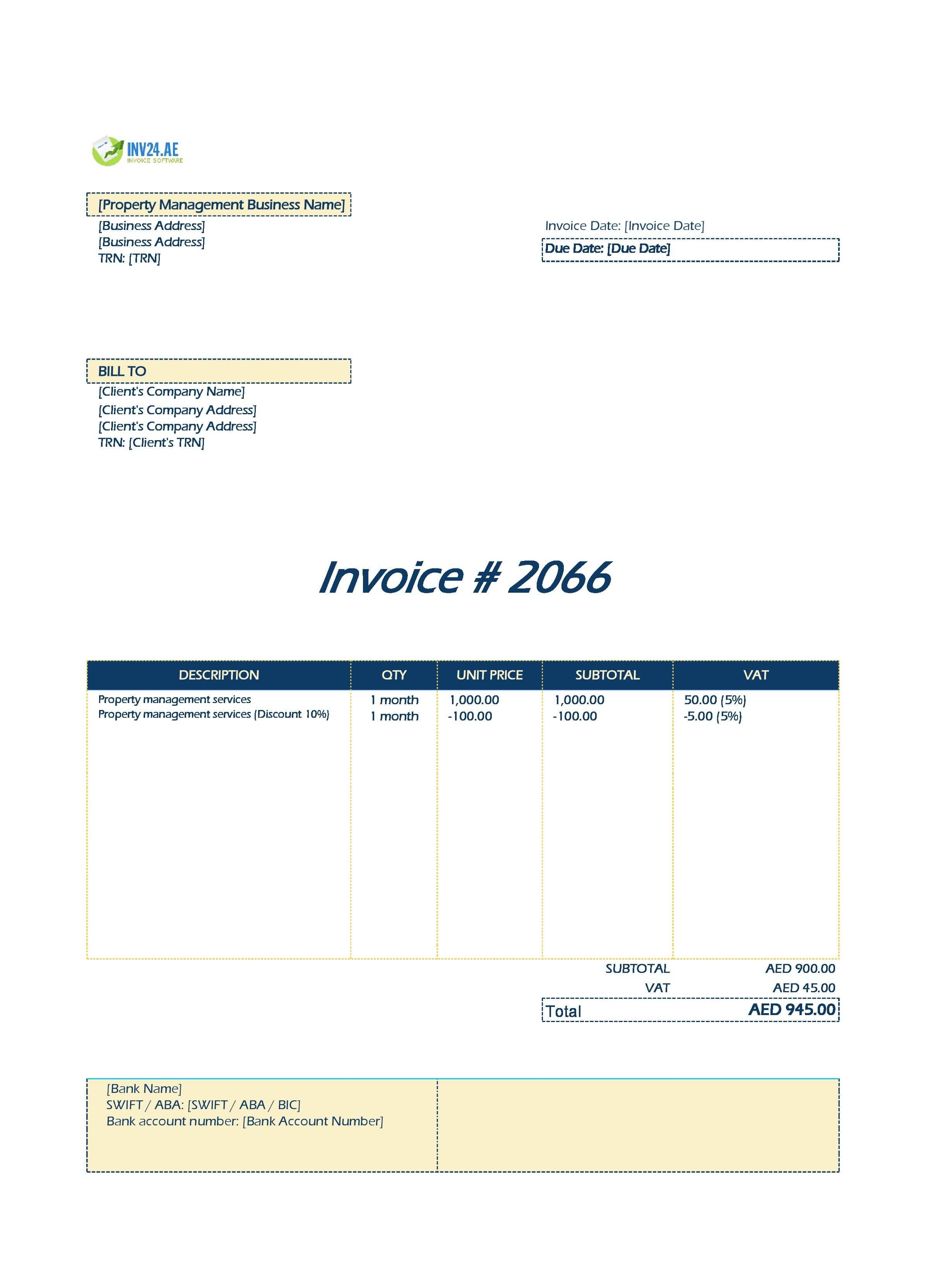 Property Management Invoice Template for UAE (Excel / Google Sheets)