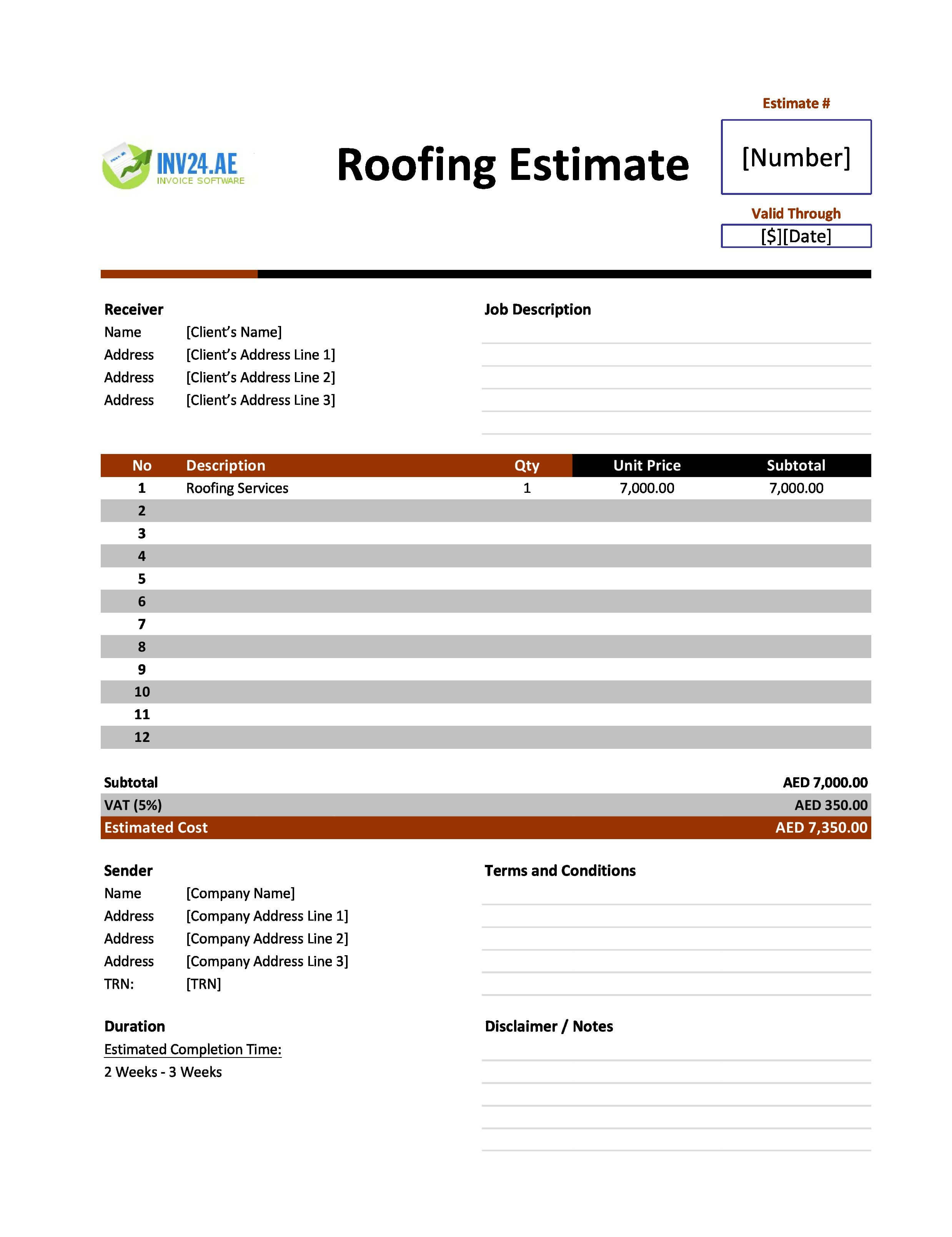 Roofing Estimate Template for UAE (Excel / Google Sheets)