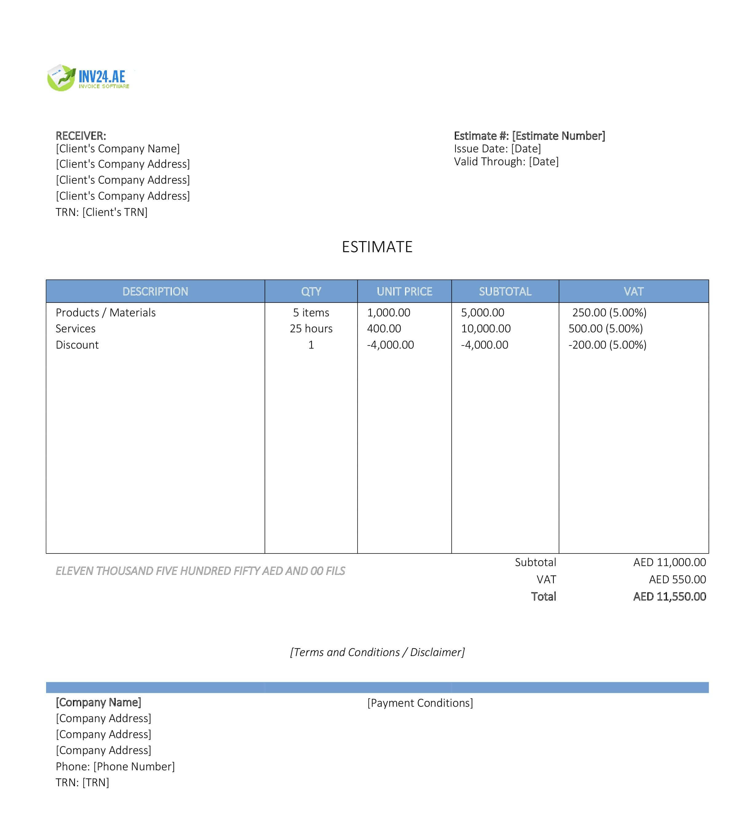 Sales Estimate Template for UAE (Excel / Google Sheets)