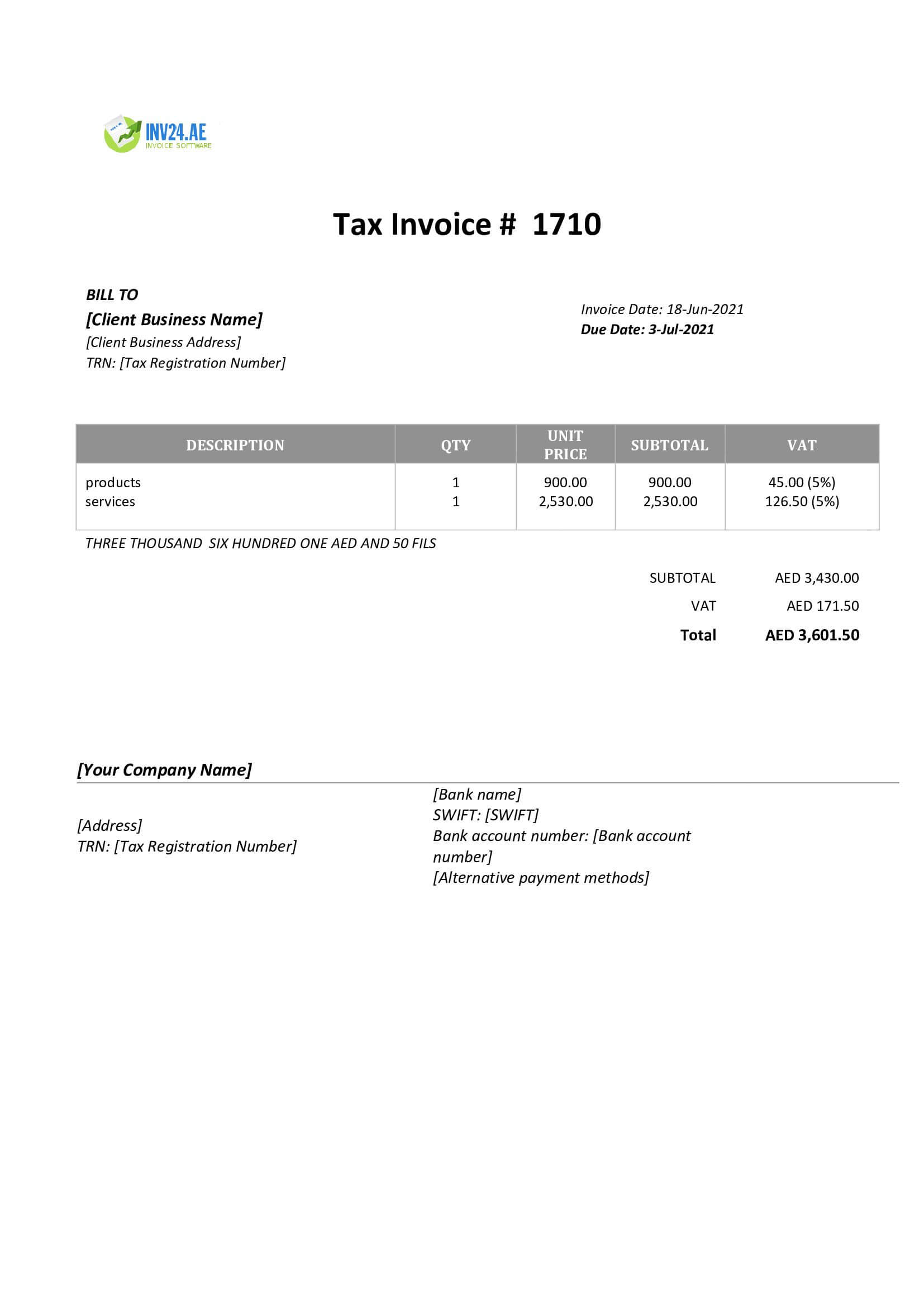 sales invoice template uae