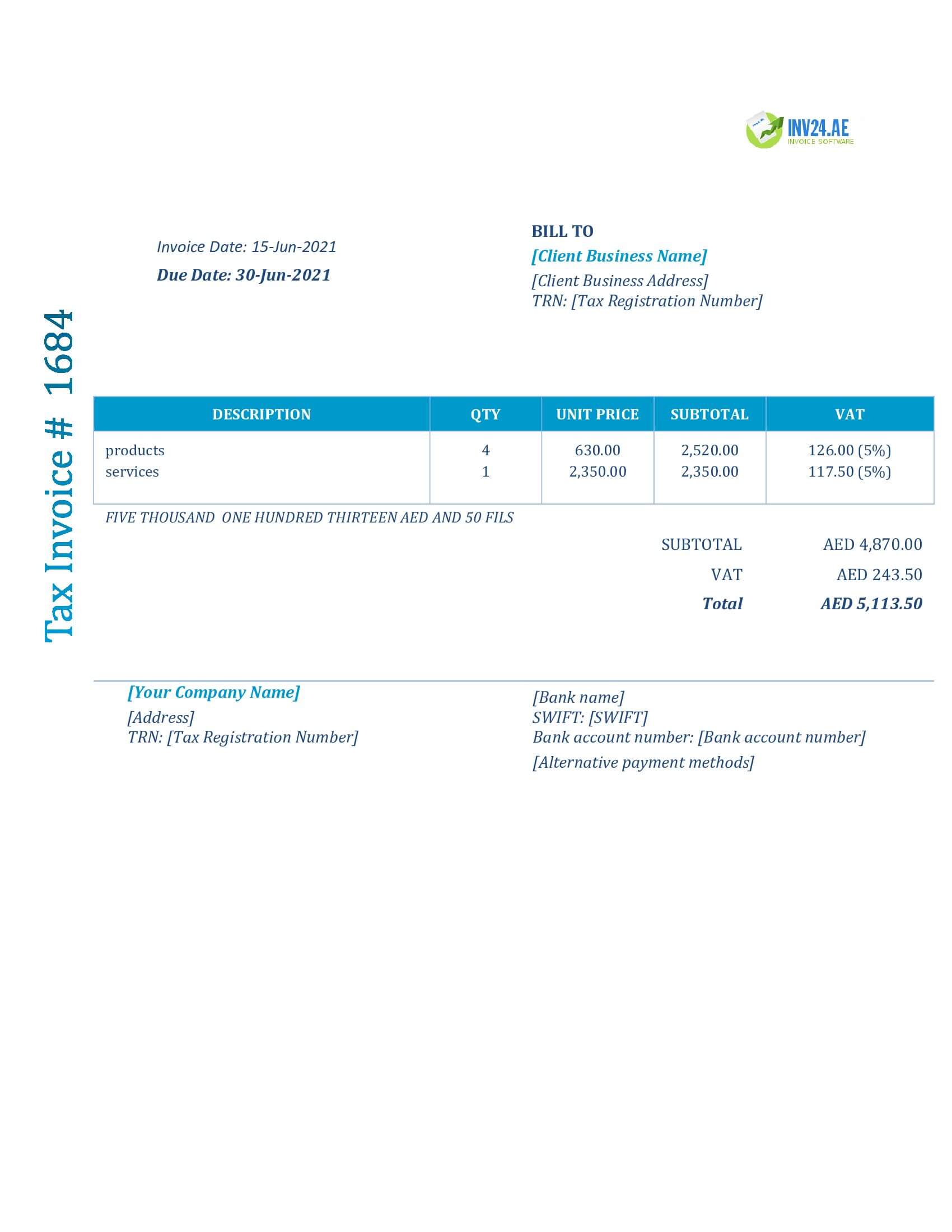 sample invoice format uae