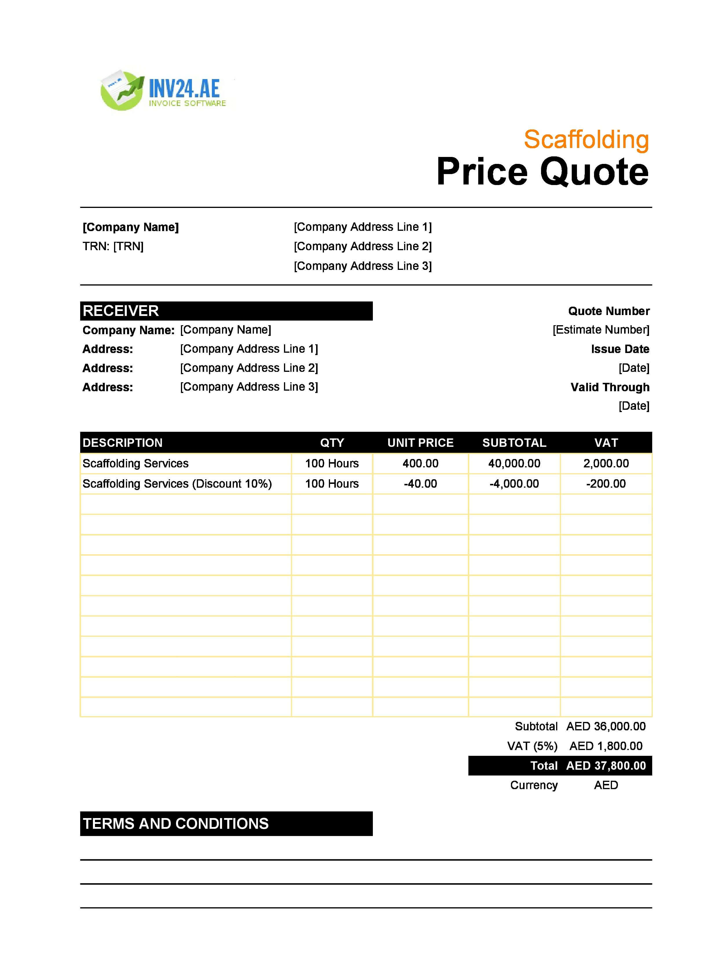 Scaffolding Quote Template for UAE (Excel / Google Sheets)
