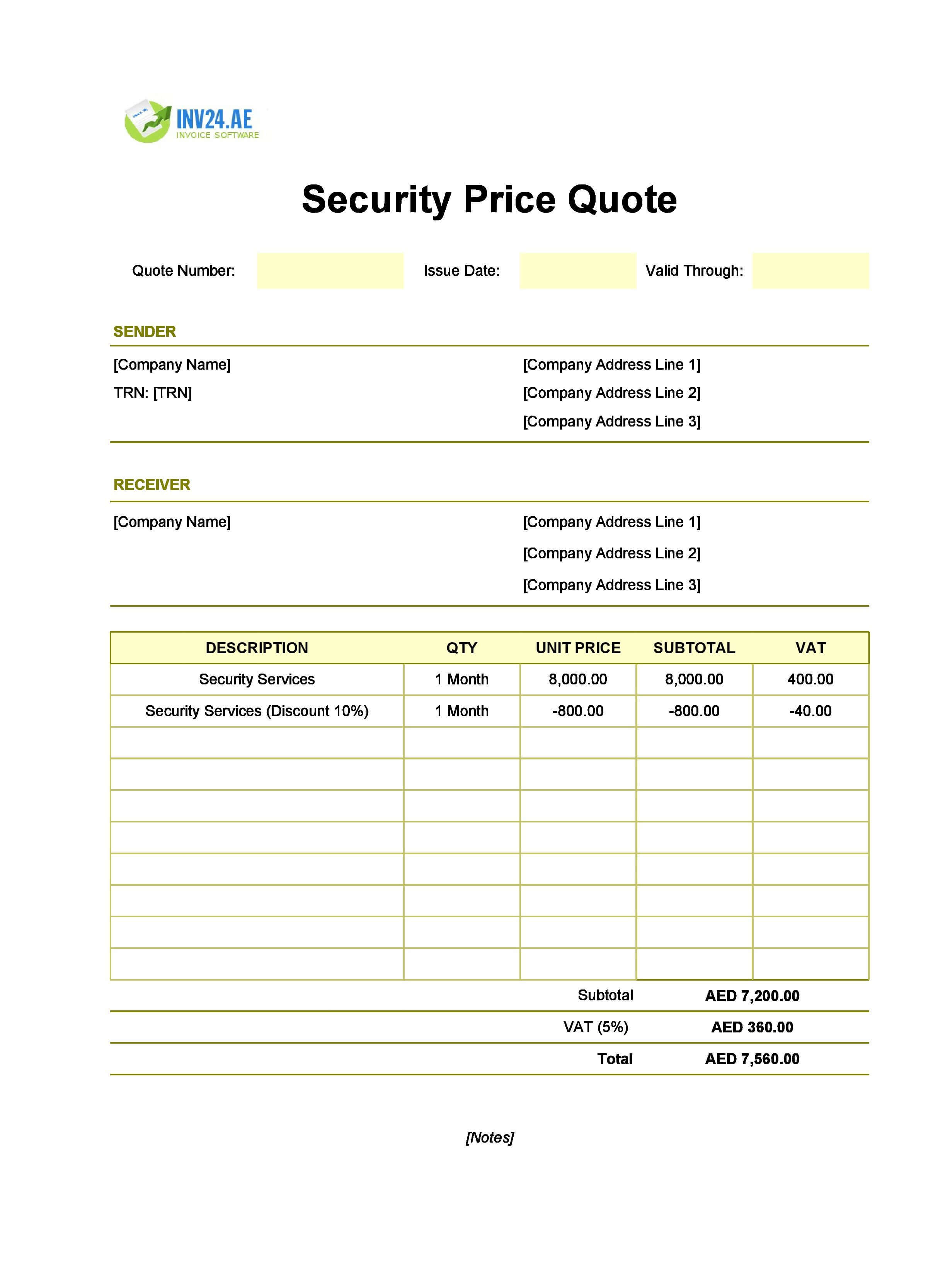 Security Quote Template for UAE (Excel / Google Sheets)