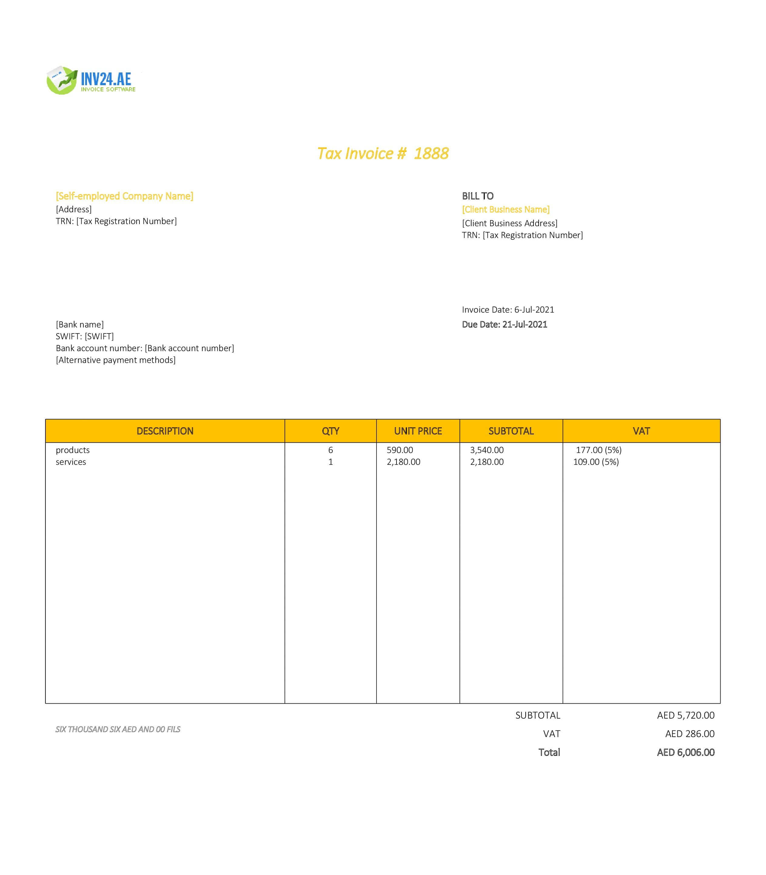 self employed invoice template uae