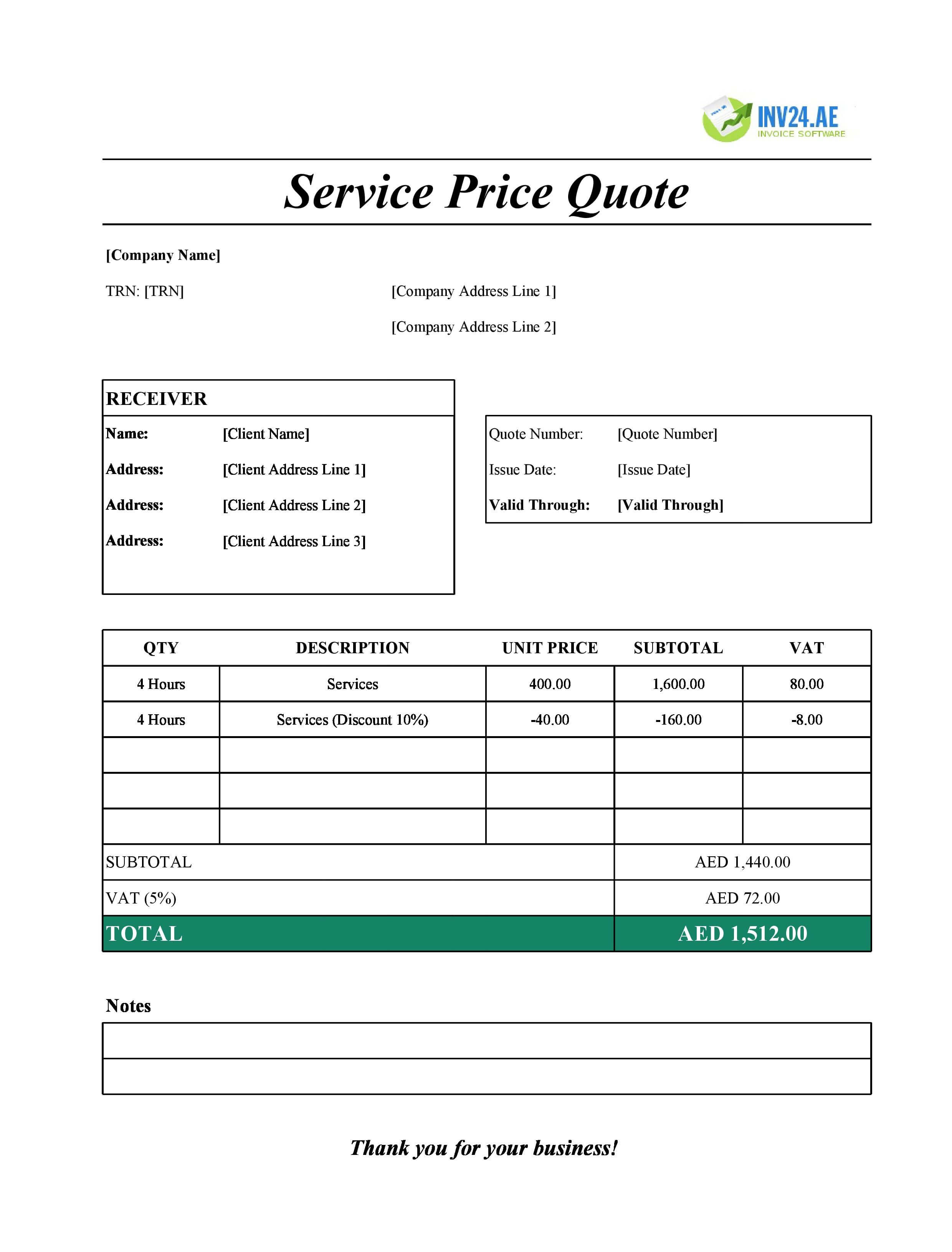 Service Quote Template Sheets for UAE (Excel / Google Sheets)