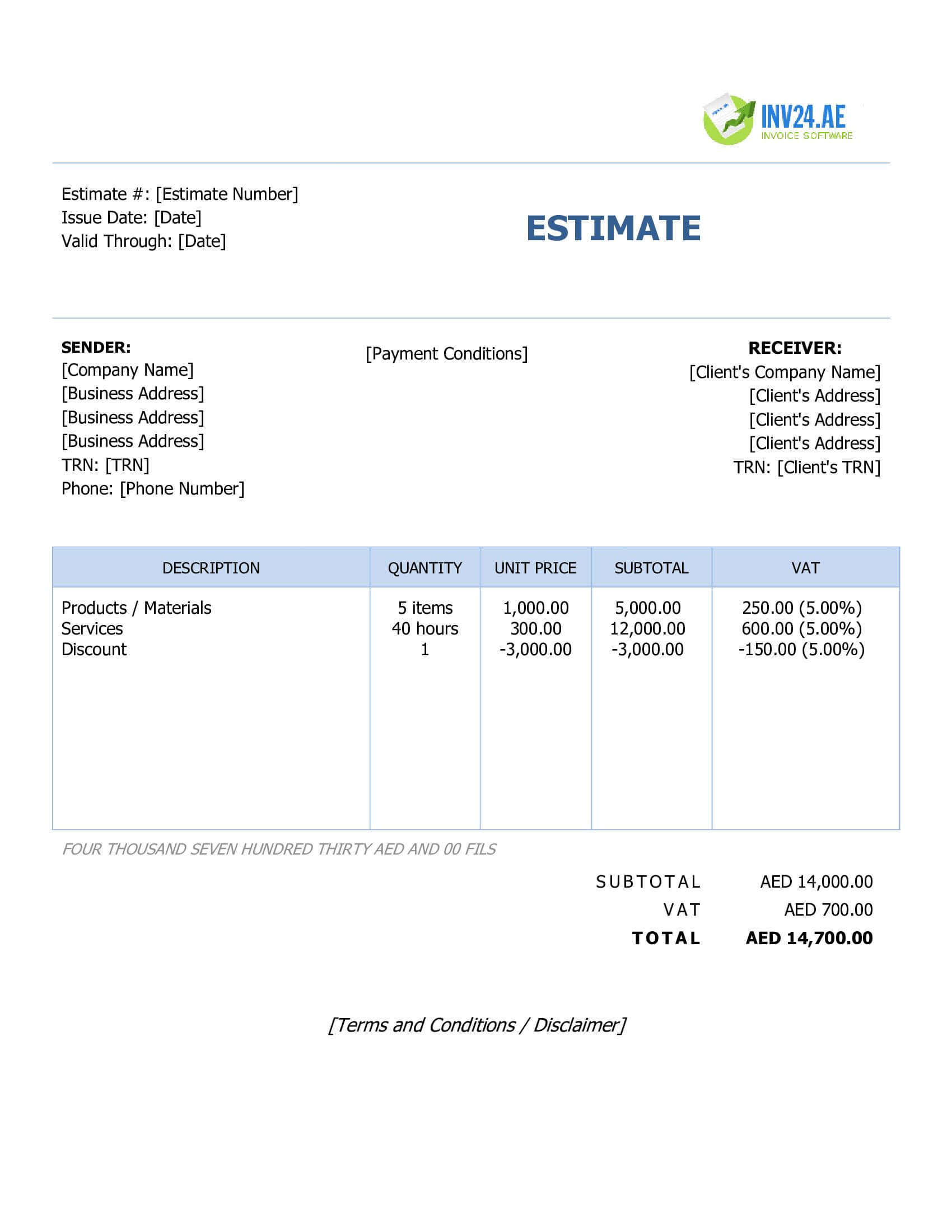 Simple Estimate Template for UAE (Word / Google Docs)