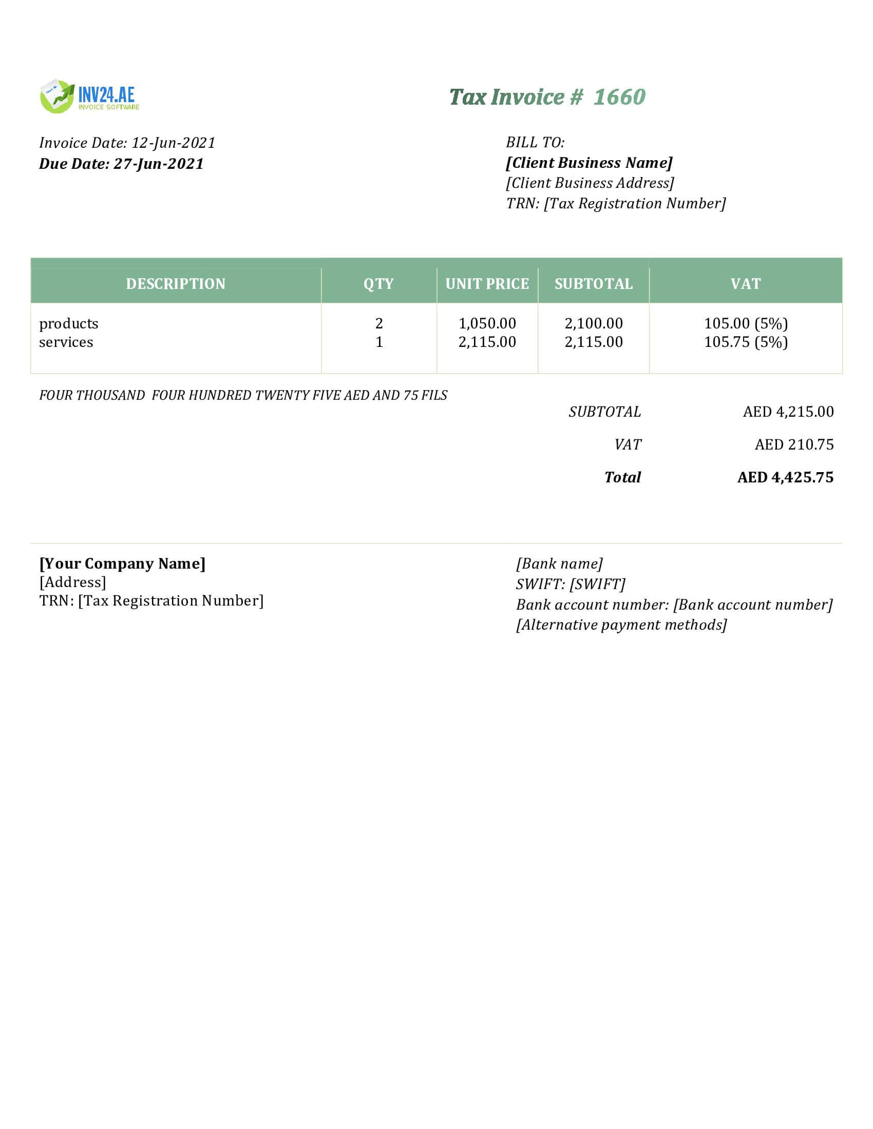 simple invoice template uae