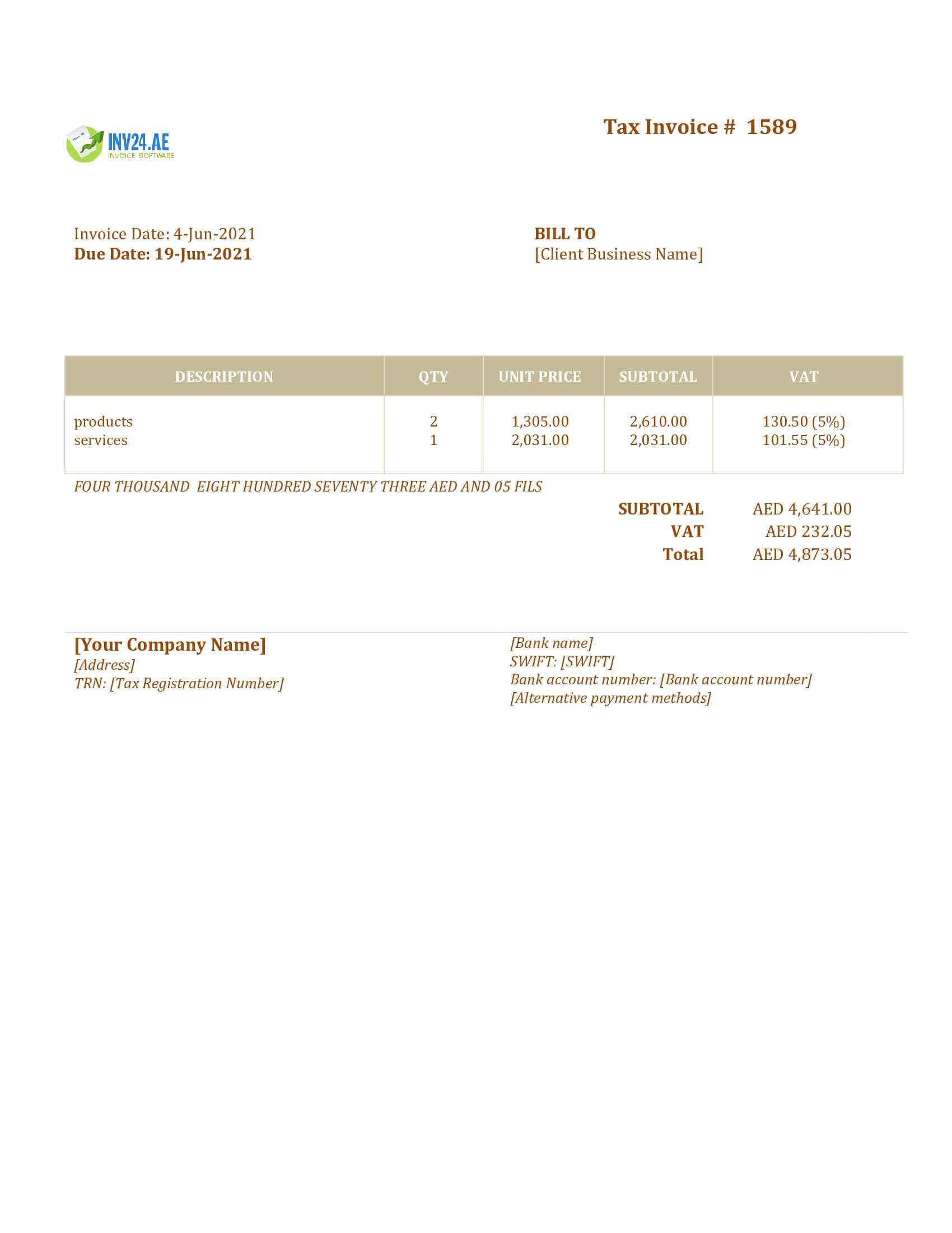 simplified tax invoice uae