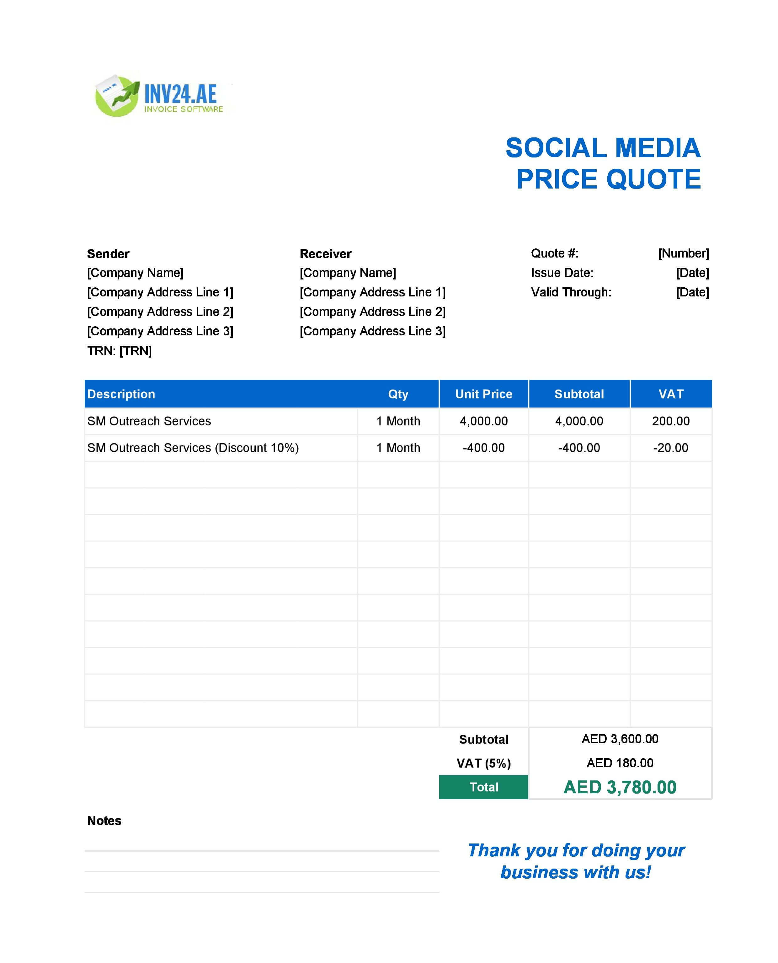 Social Media Quote Template for UAE (Excel / Google Sheets)