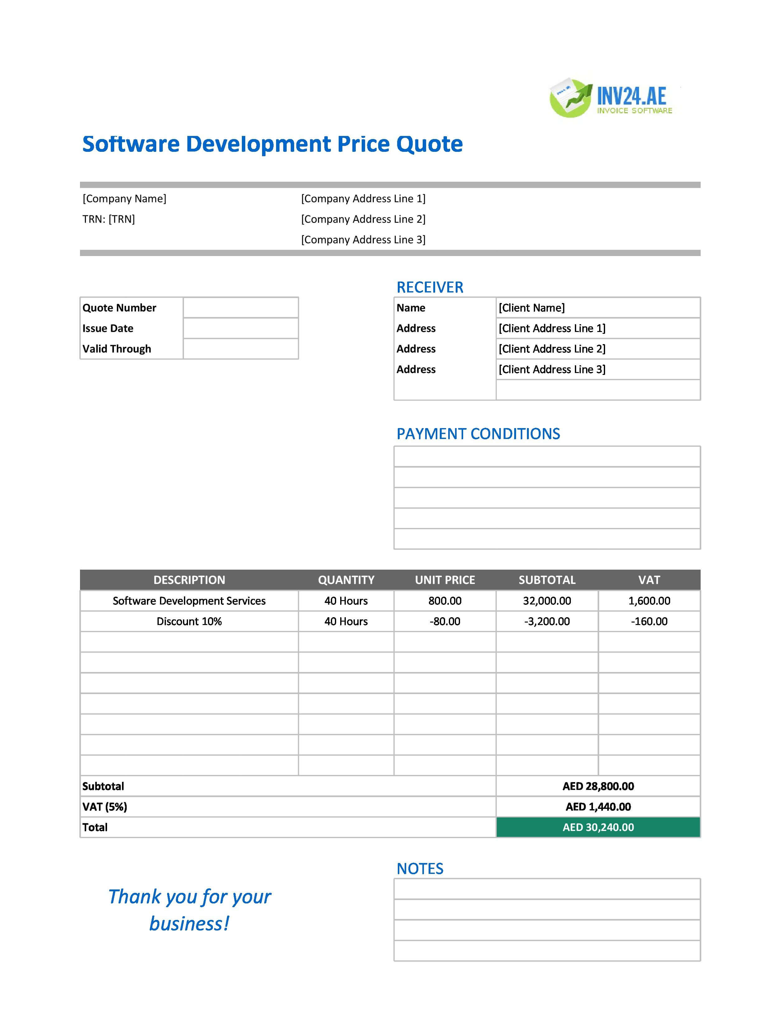 Software Development Quote Template for UAE (Excel / Google Sheets)