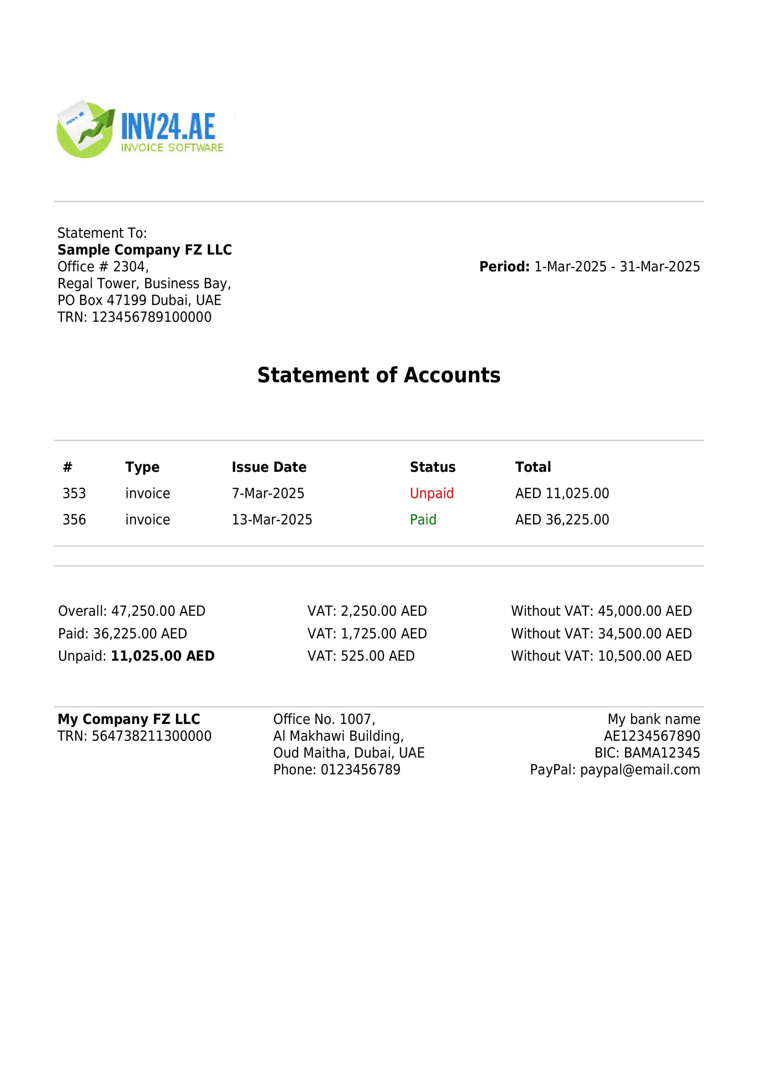 Statement of Accounts for UAE Example
