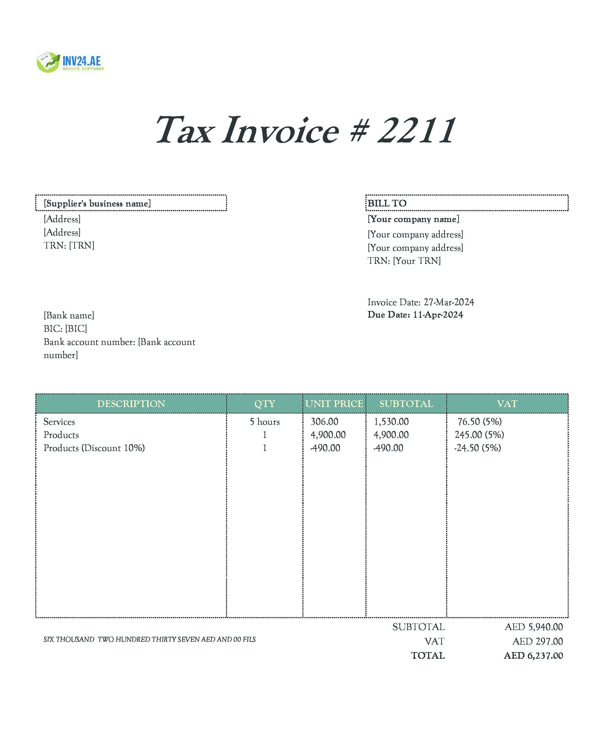 supplier invoice sample