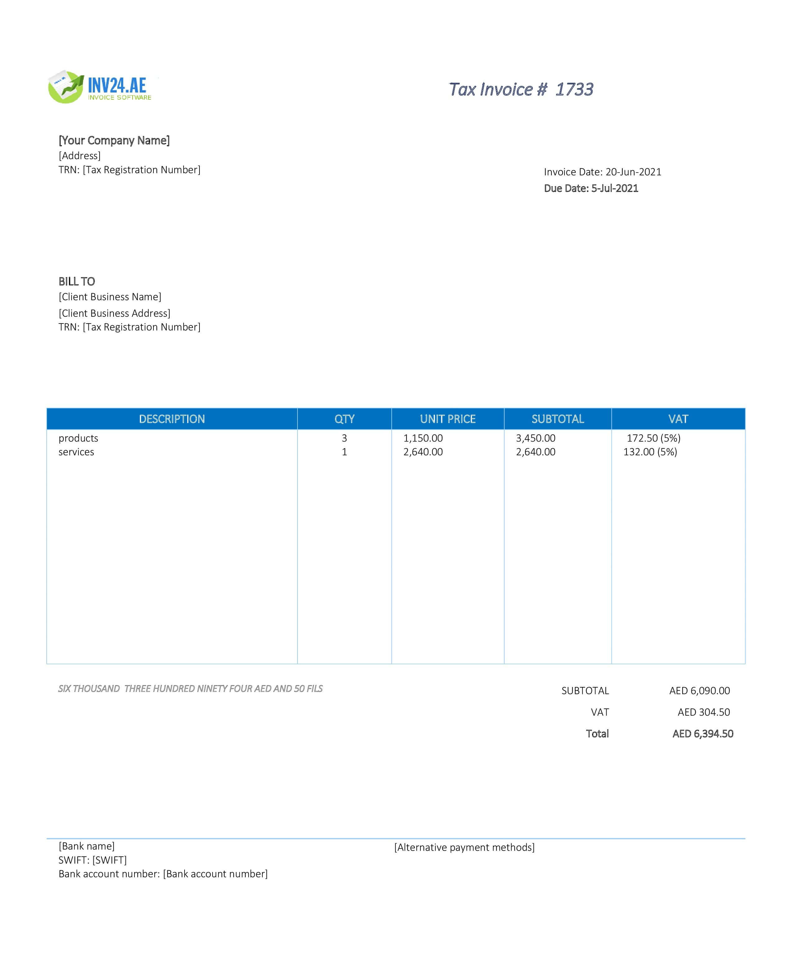 tax invoice format uae xls