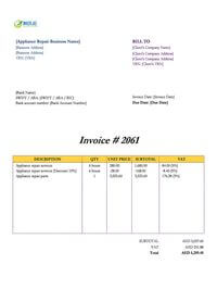 Appliance repair invoice template uae