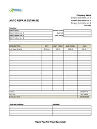 auto repair estimate template uae
