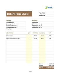 bakery quote template uae