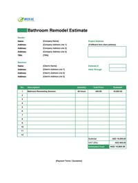 bathroom remodel estimate template uae