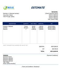 business estimate template uae