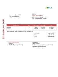 editable printable fta tax invoice format uae