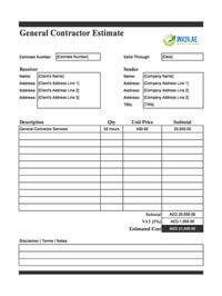 general contractor estimate template uae
