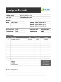 handyman estimate template uae