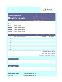 home remodeling cost estimate template uae