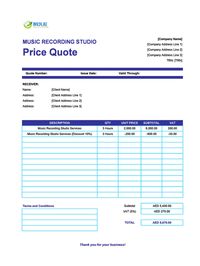 music recording studio quote template uae